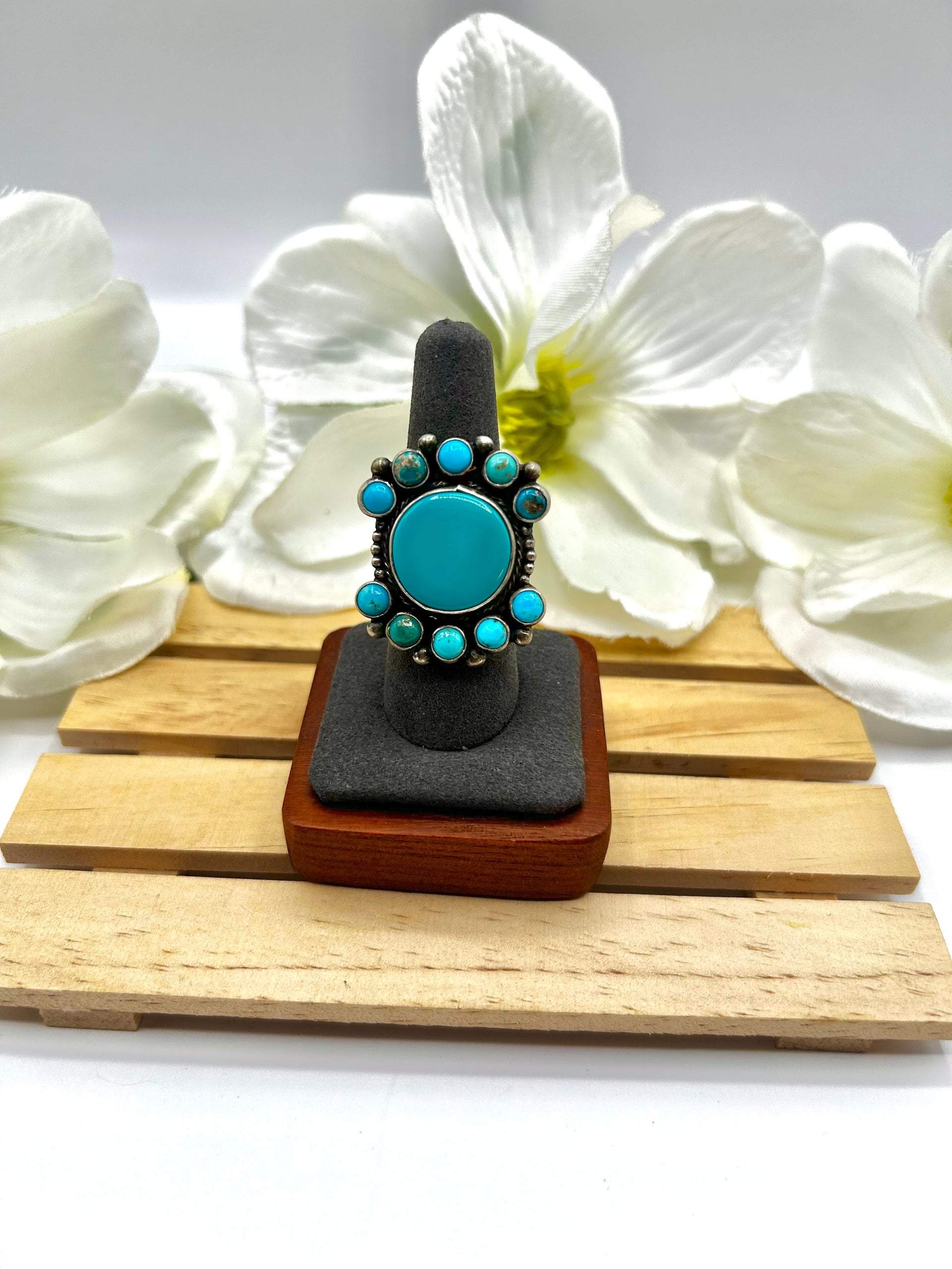 Kathleen Chavez Kingman Turquoise & Sterling Silver Ring Size 8