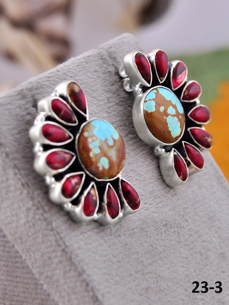 Southwest Made Multi Stone & Sterling Silver Post Earrings