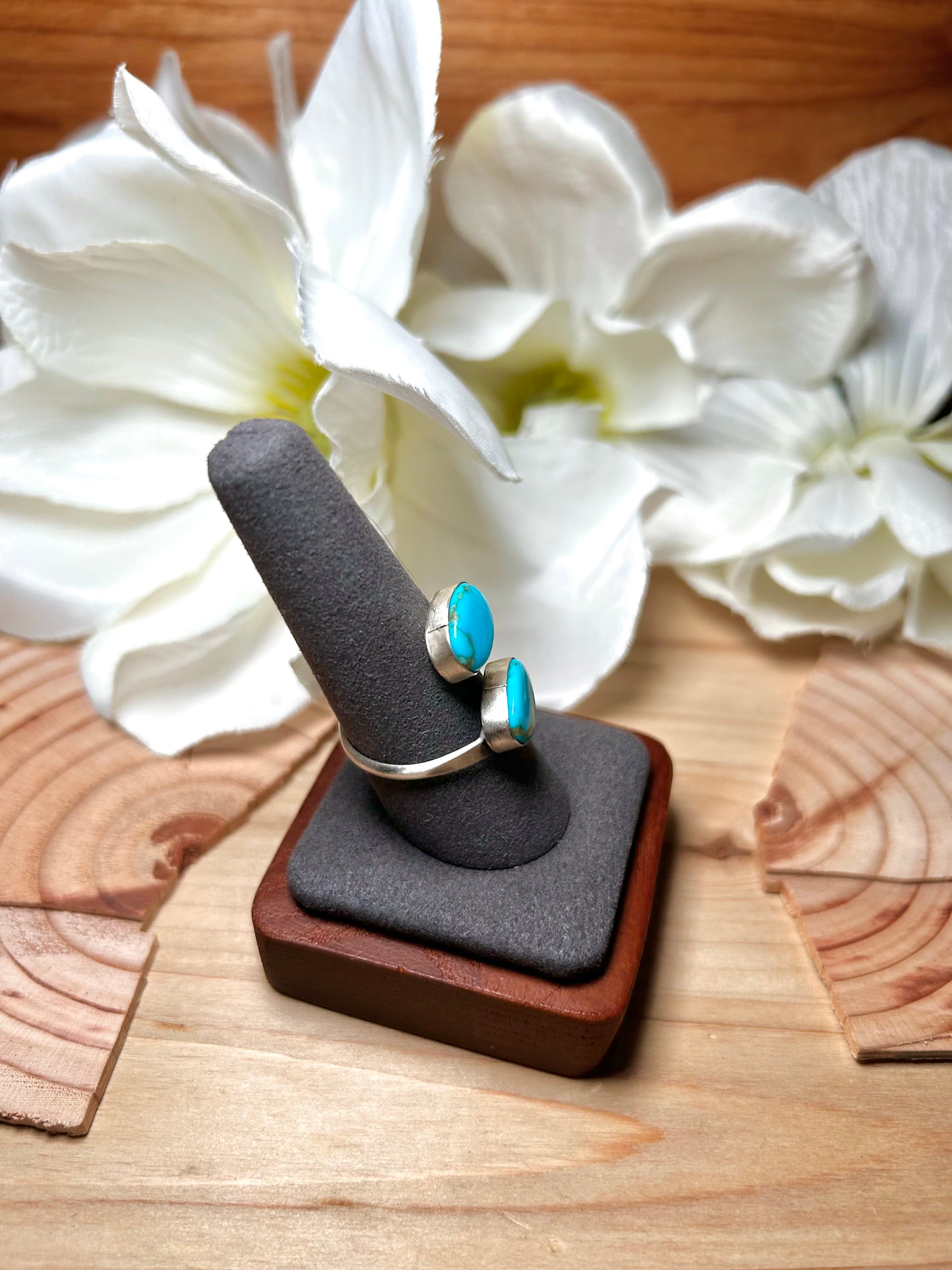 Navajo Made Kingman Turquoise & Sterling Silver Adjustable Ring