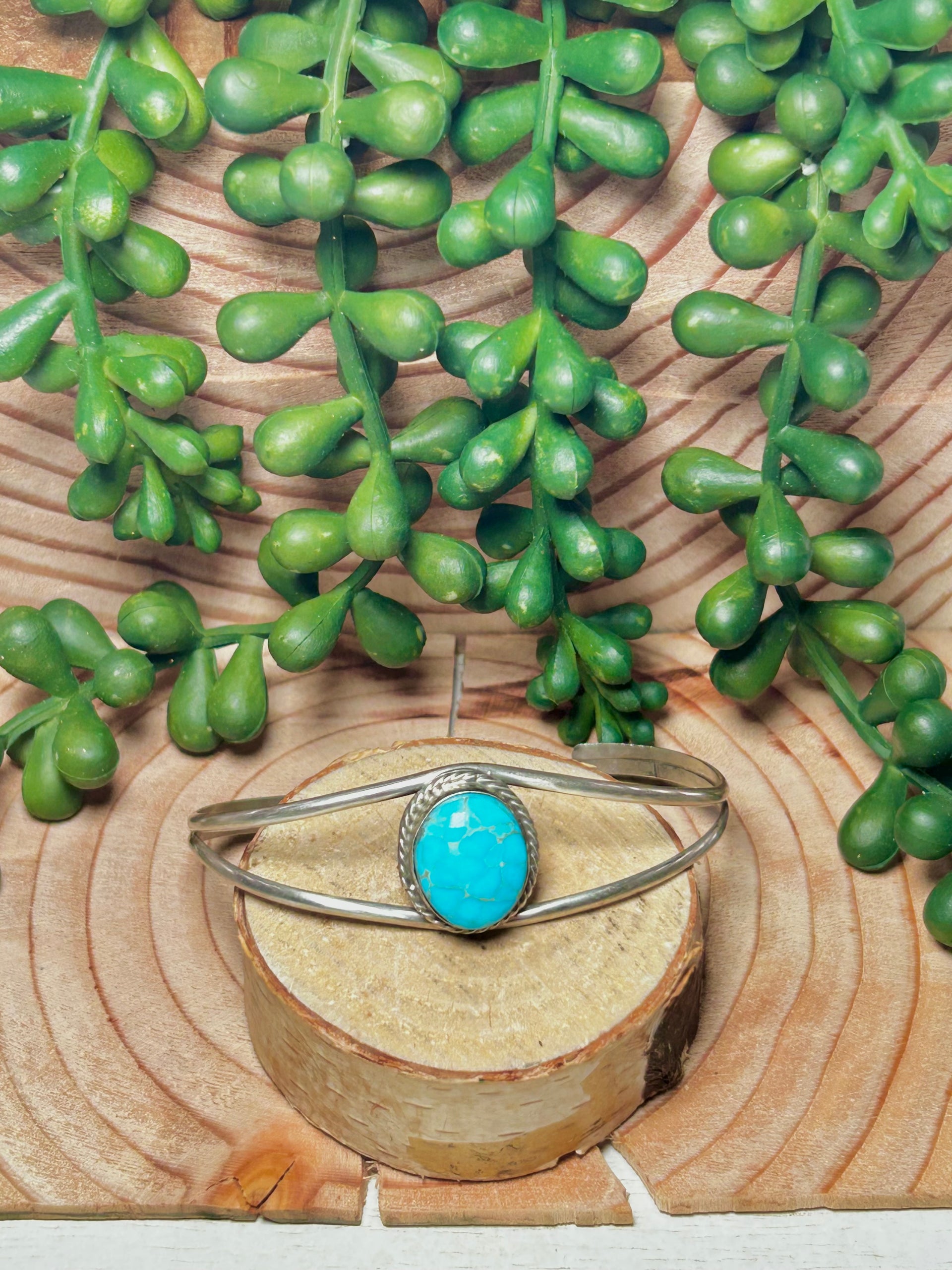 Navajo Made Kingman Turquoise & Sterling Silver Cuff Bracelet