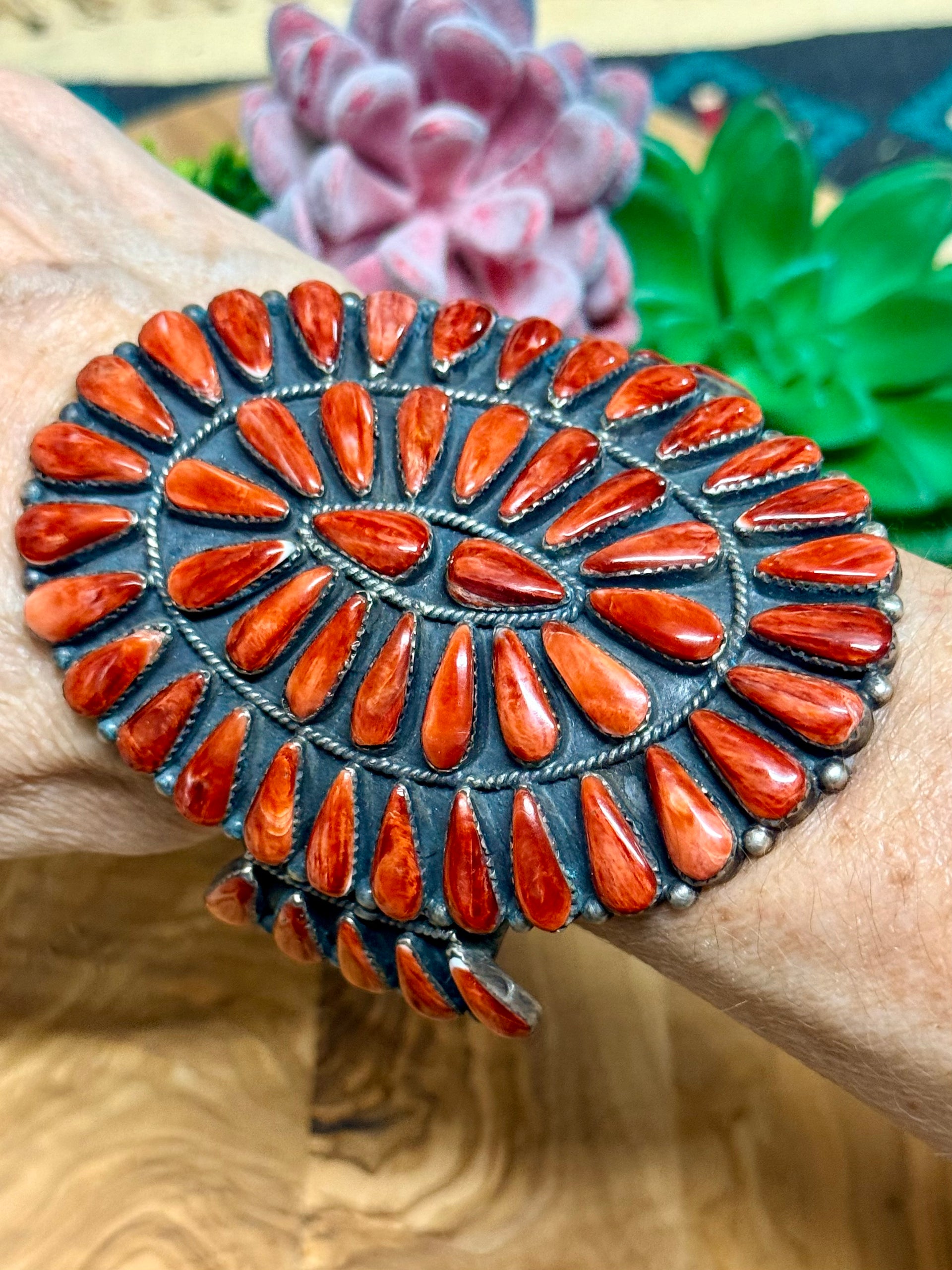 Southwest Handmade Red Spiny Oyster & Sterling Silver Cuff Bracelet