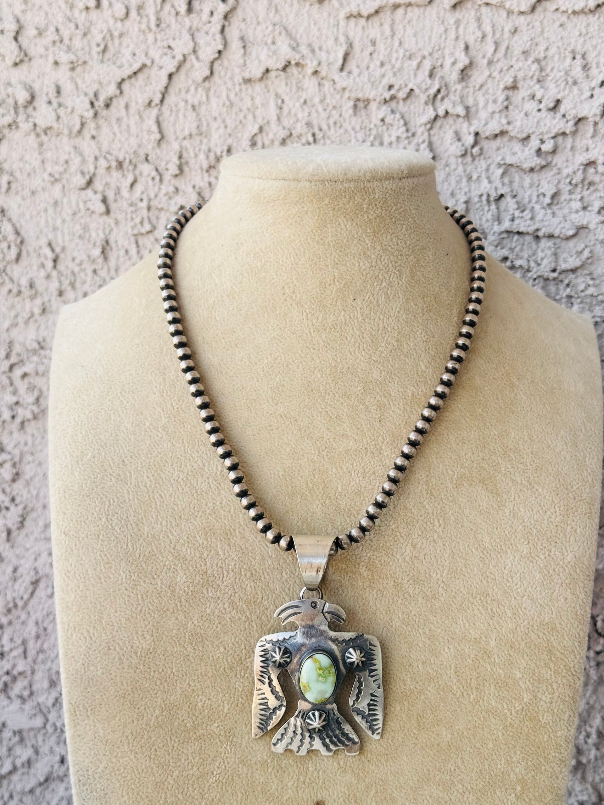Chimney Butte Palomino Variscite & Sterling Silver Thunderbird Pendant