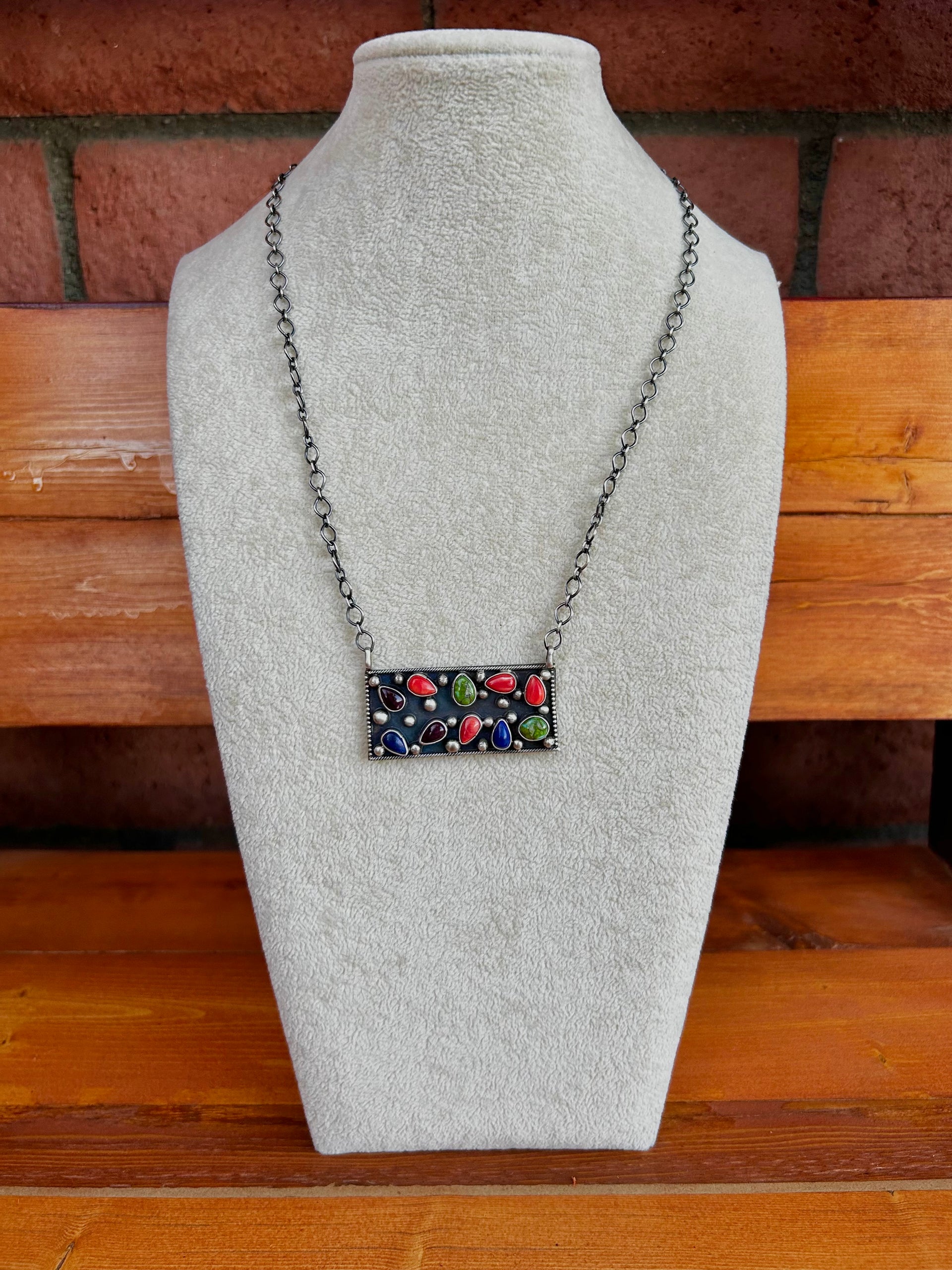 Sheila Becenti Multi Stone & Sterling Silver Cluster Necklace