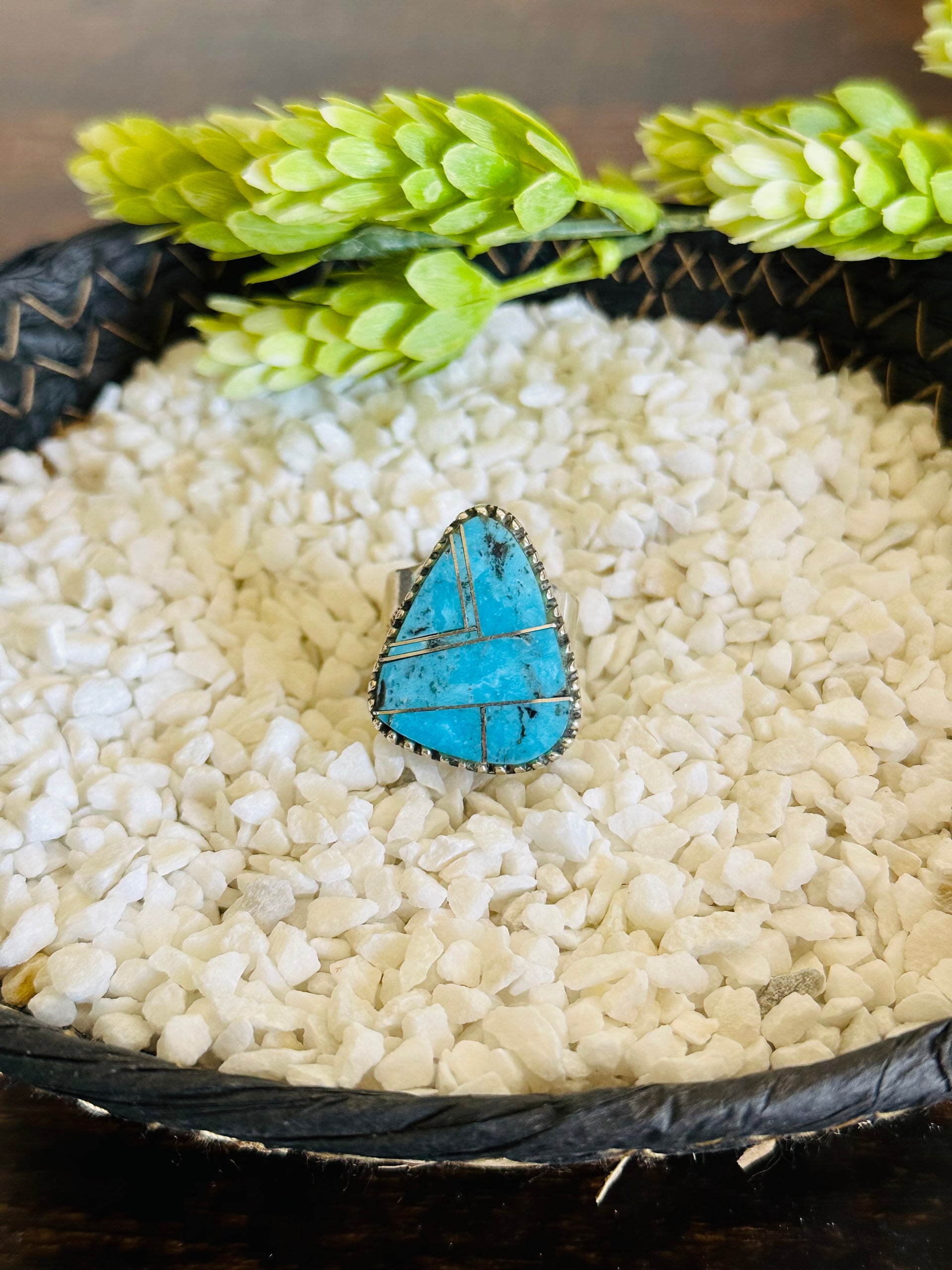 Larry Kaye Kingman Turquoise & Sterling Silver Adjustable Inlay Ring