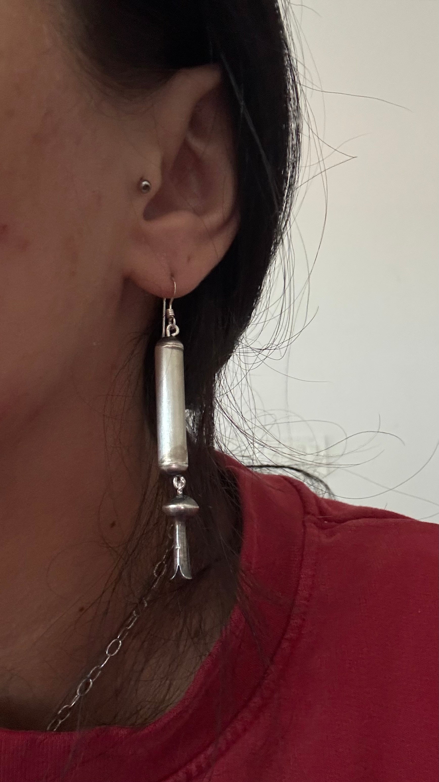 Navajo Handmade Sterling Silver Pearl Dangle Earrings