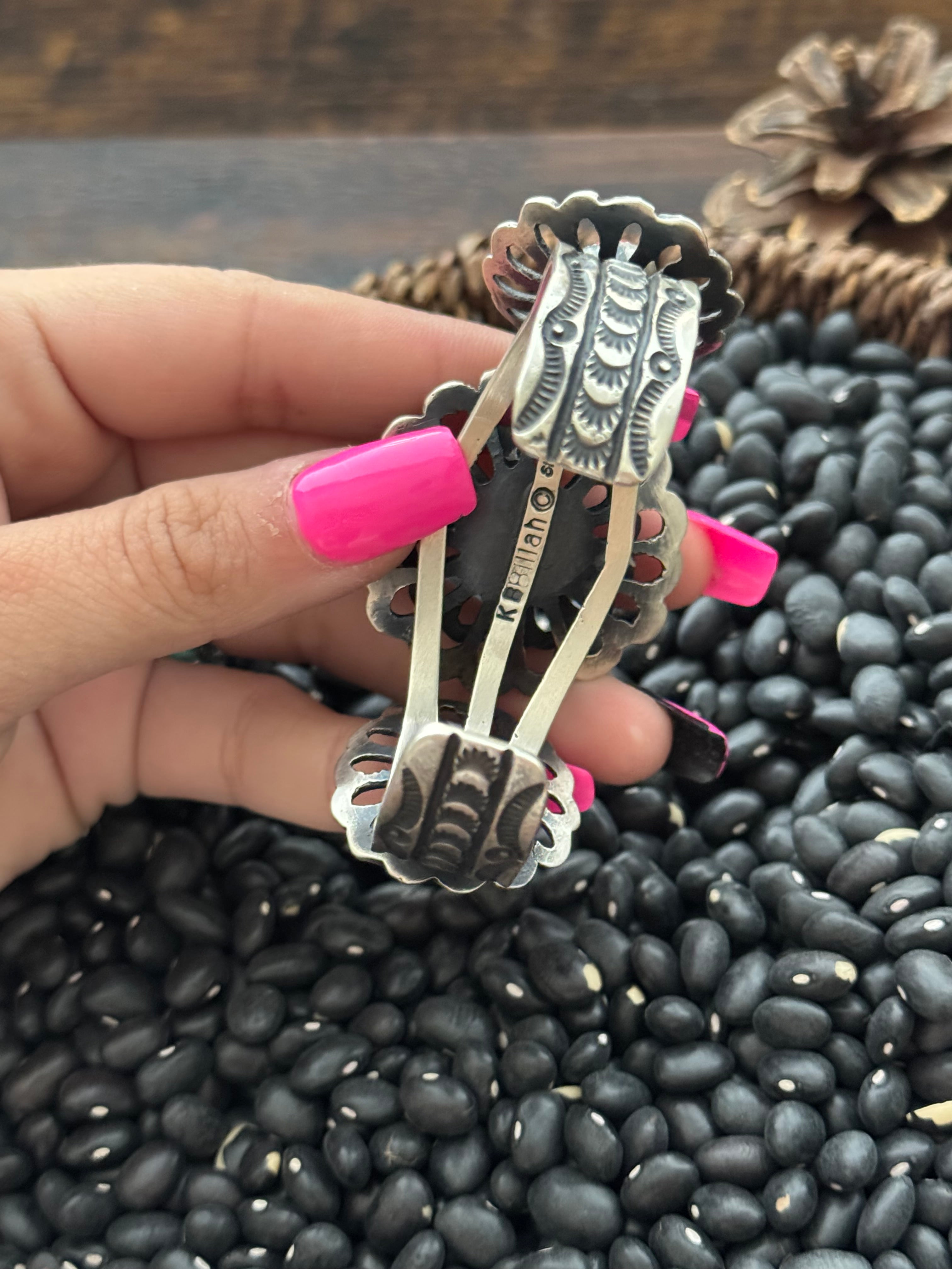 Kindale Billah Mediterranean Coral & Sterling Silver Flower Cuff Bracelet