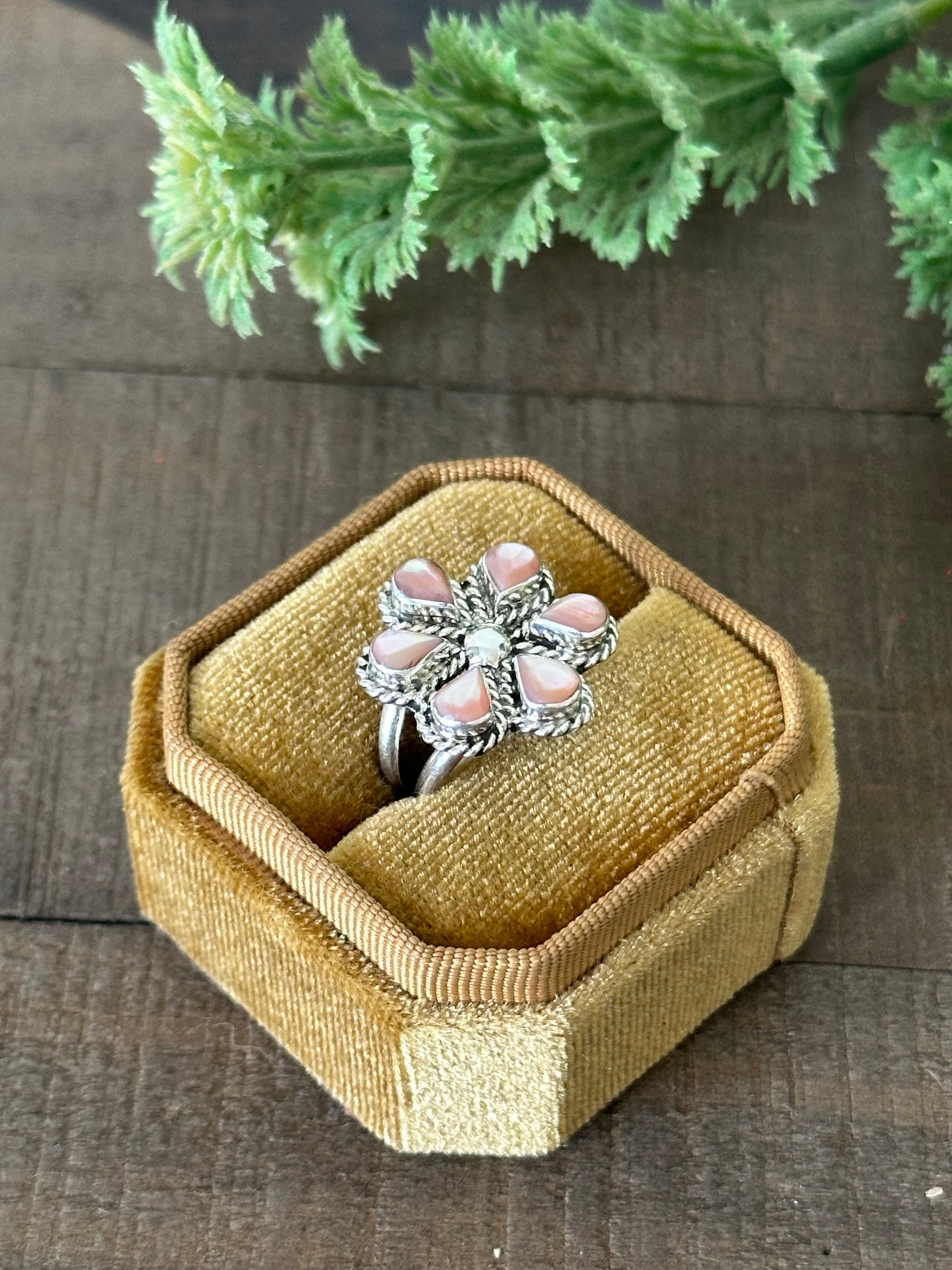 Navajo Made Mother of Pearl & Sterling Silver Ring Size 6.25