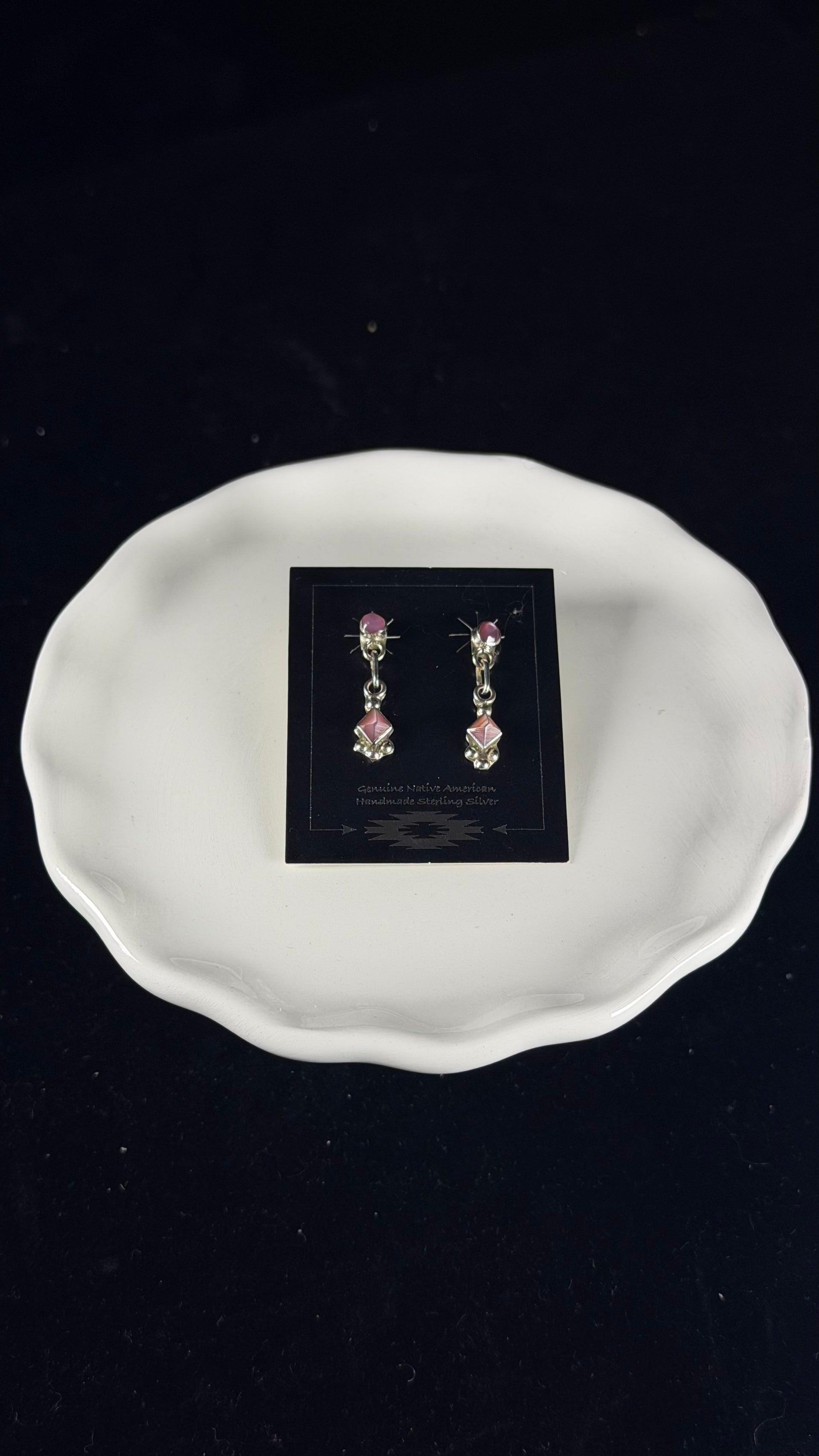 Navajo Made Mother of Pearl & Sterling Silver Post Dangle Earrings