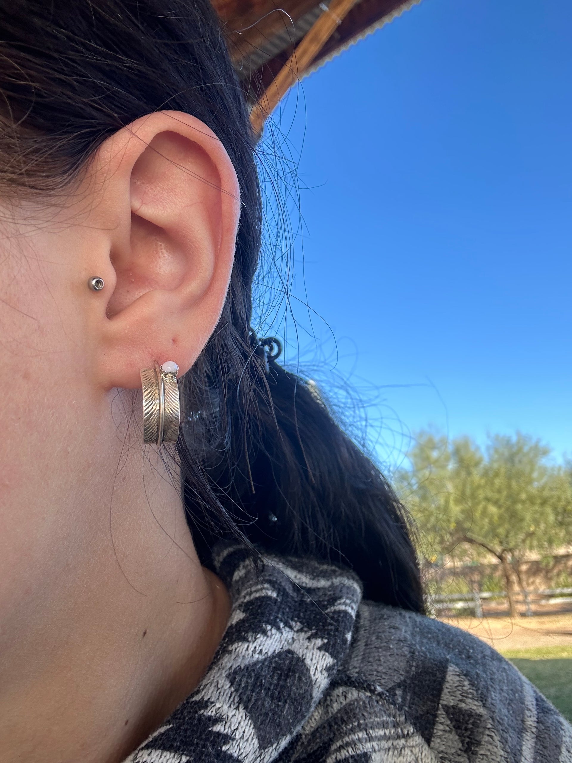 Navajo Made Pink Conch  & Sterling Silver Post Earrings