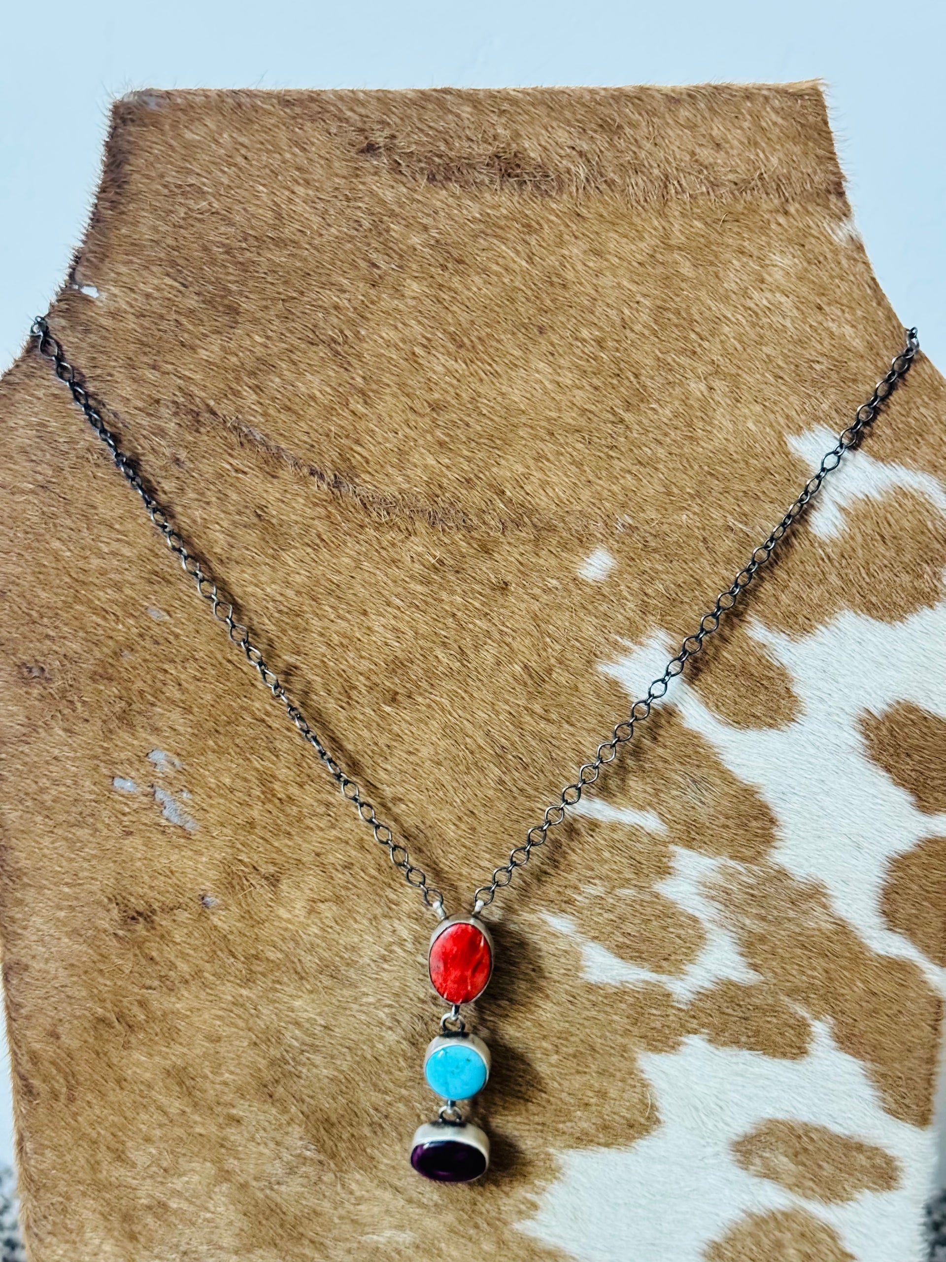 Antionette Martinez Multi Stone & Sterling Silver Lariat Necklace