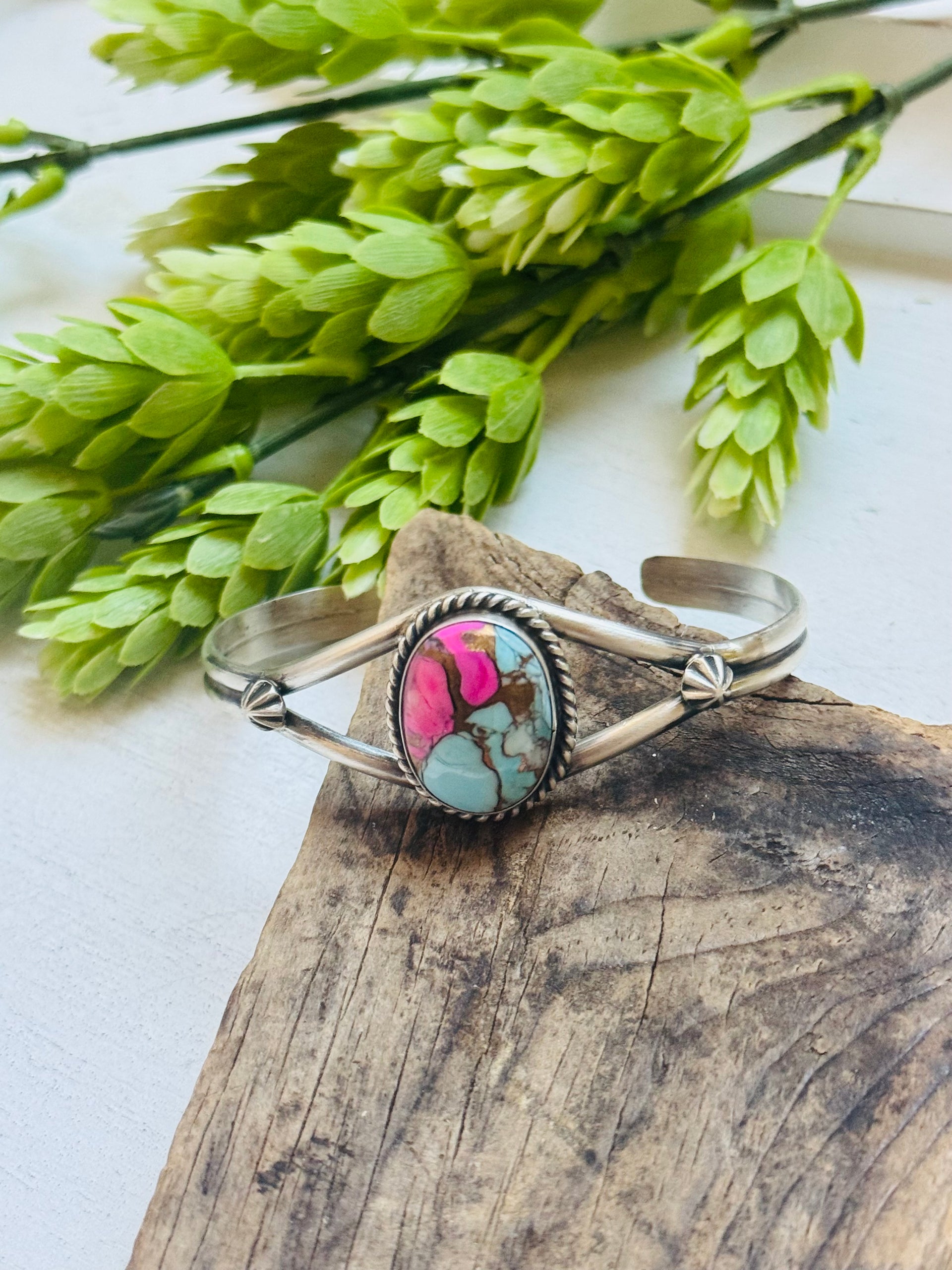 Donovan Skeets Cotton Candy Dahlia & Sterling Silver Cuff Bracelet