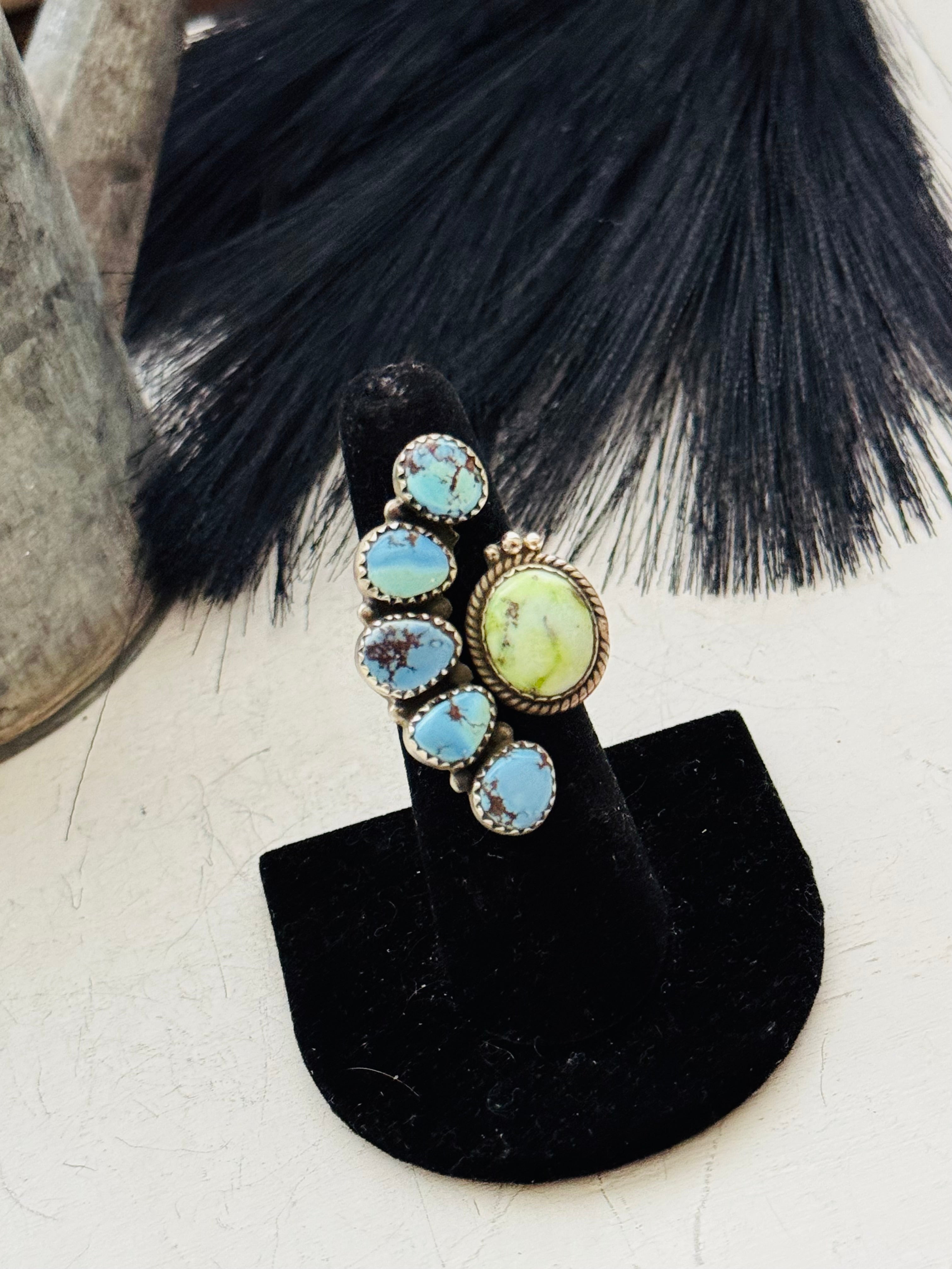 Southwest Handmade Multi Stone & Sterling Silver Adjustable Cluster Ring