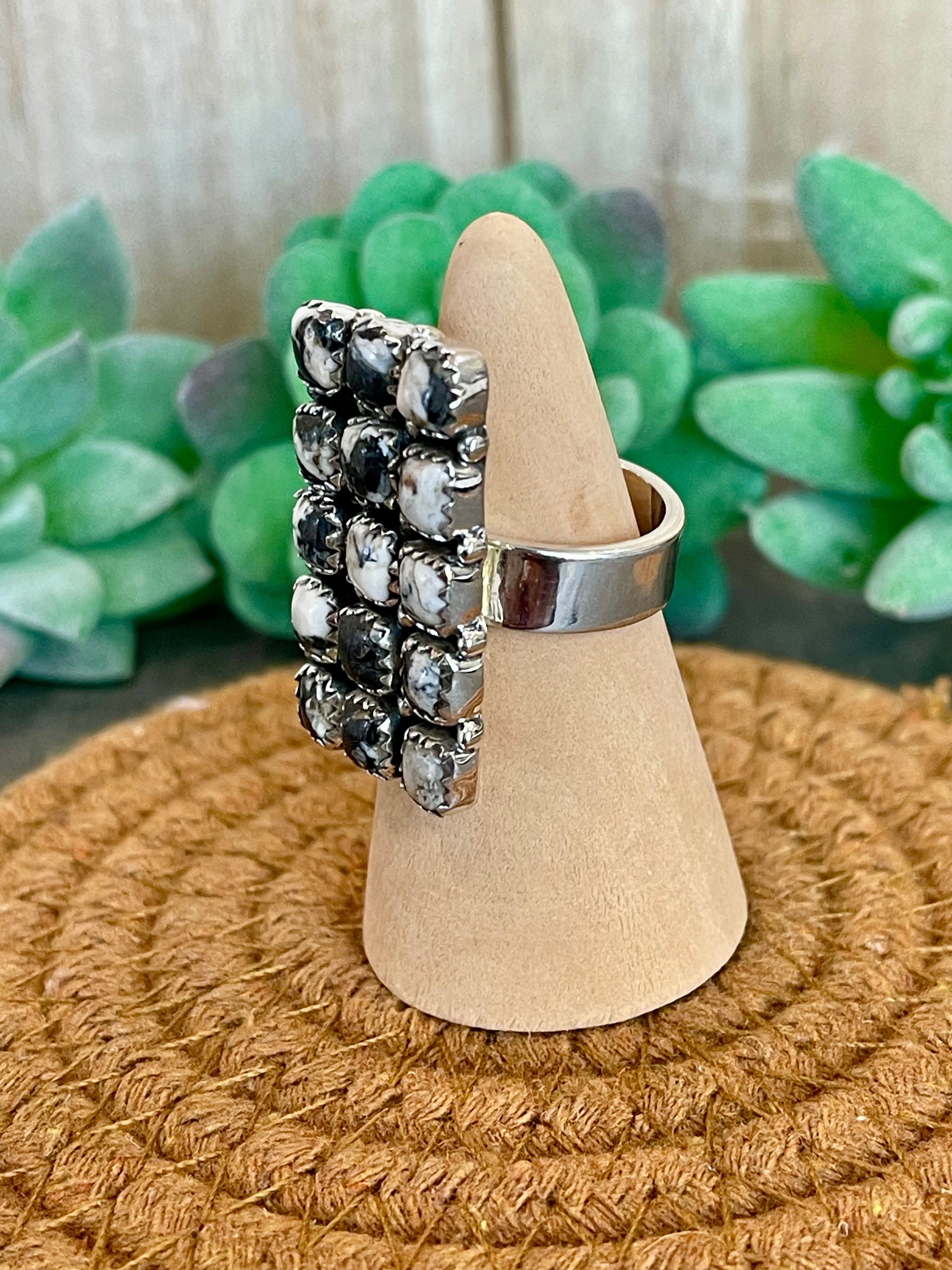 Southwest Handmade White Buffalo & Sterling Silver Adjustable Cluster Ring