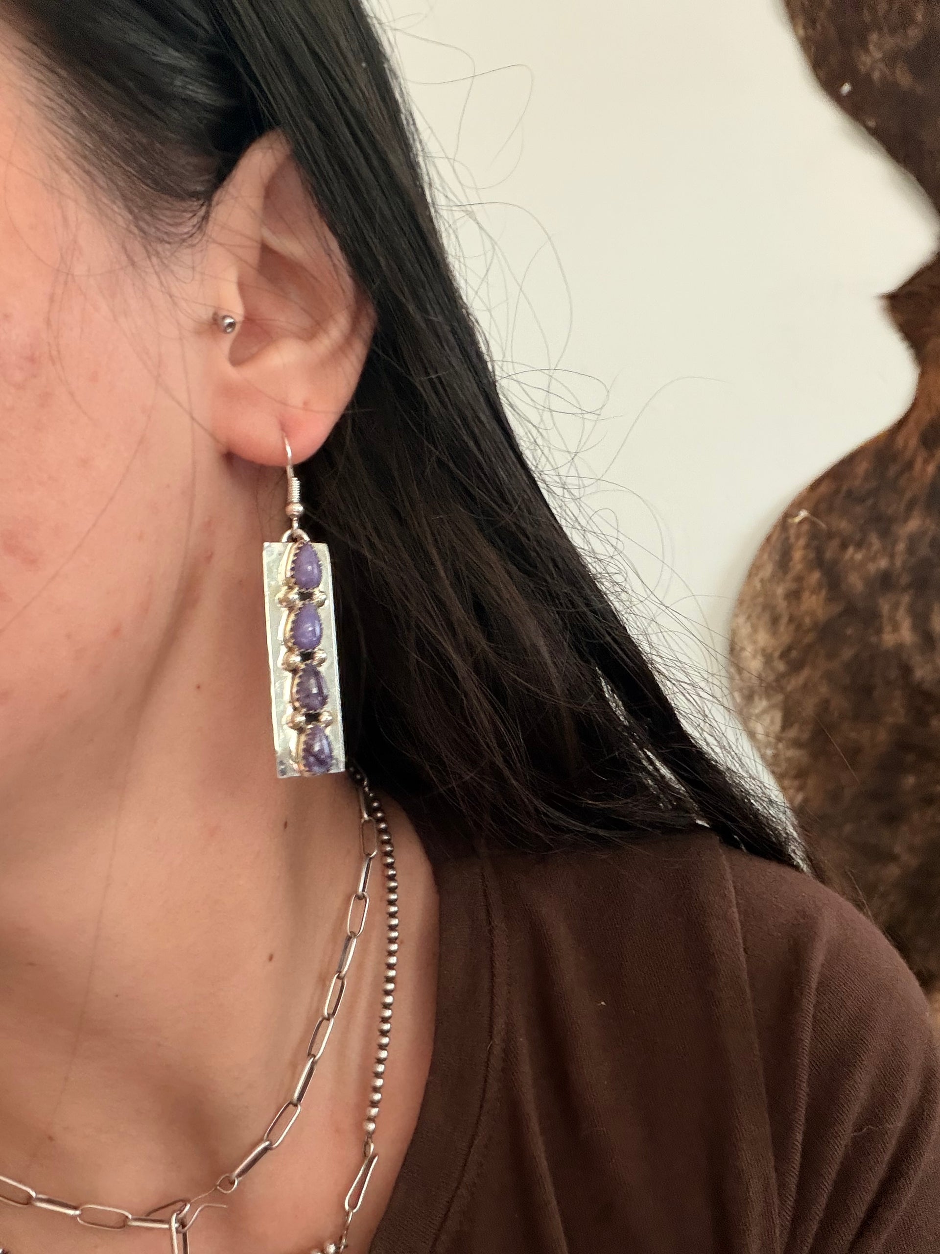 Joby Tsosie Charoite & Sterling Silver Dangle Earrings