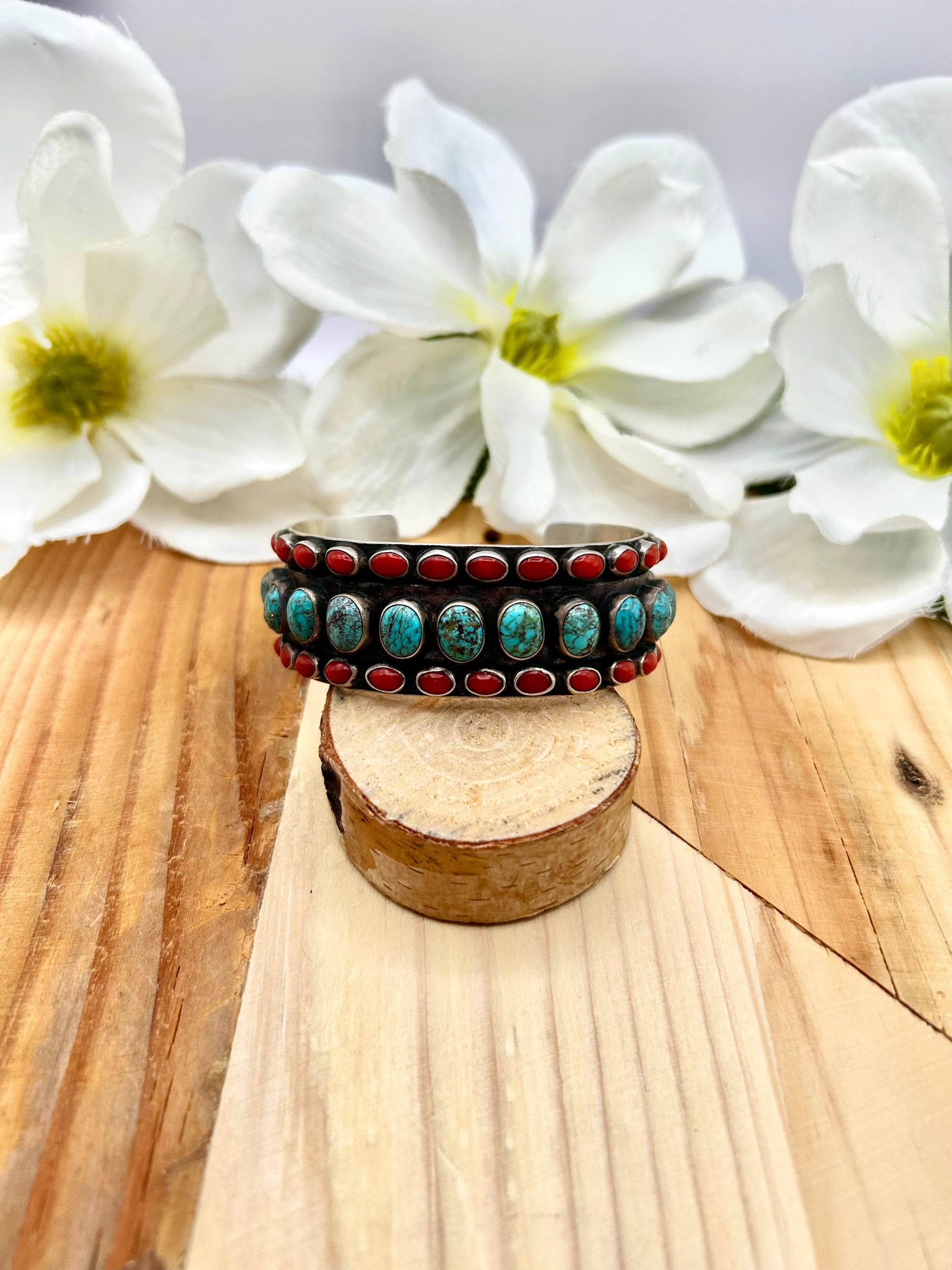 Navajo Made Multi Stone & Sterling Silver Cuff Bracelet