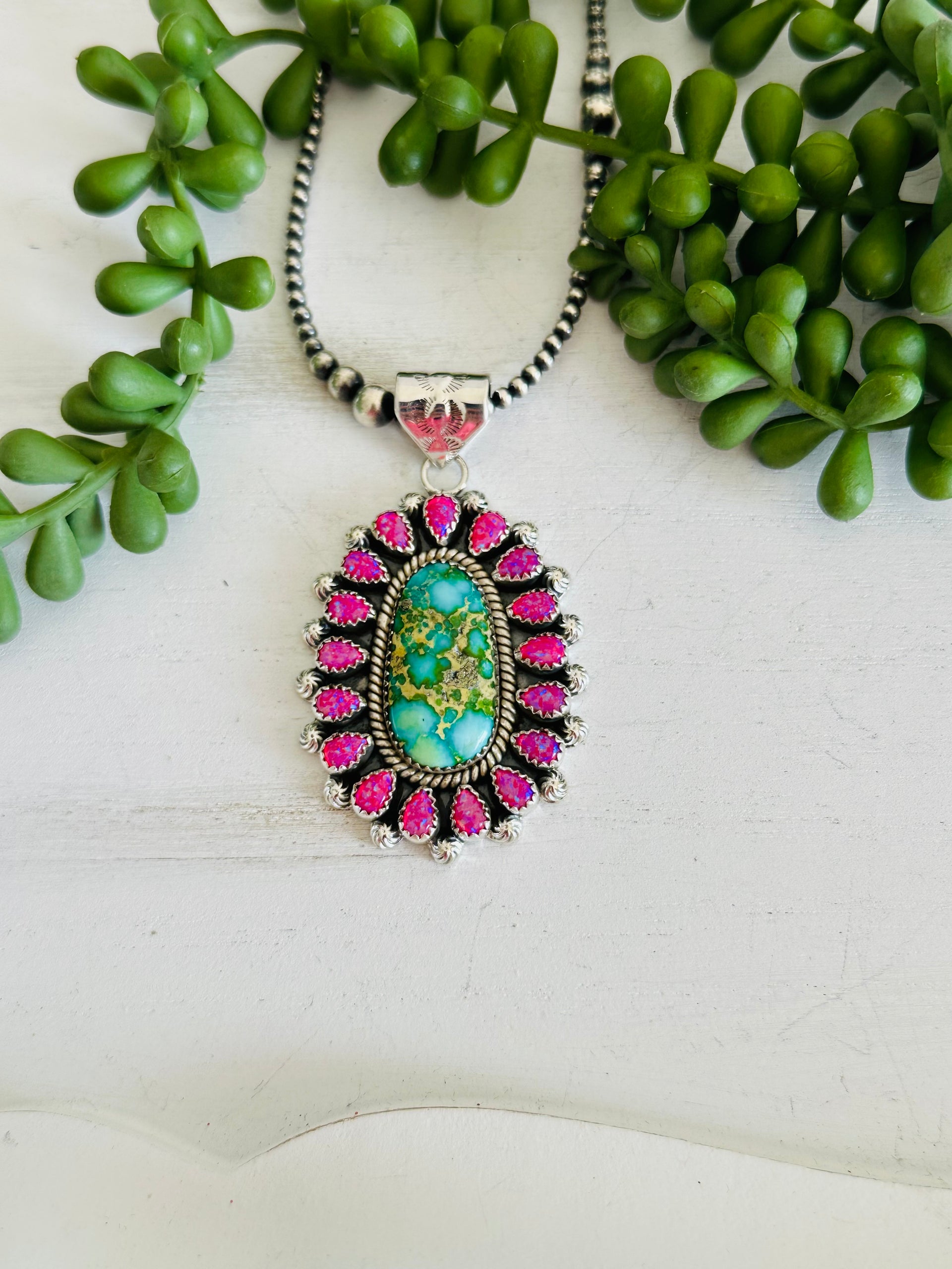 Southwest Handmade Multi Stone & Sterling Silver Cluster Pendant