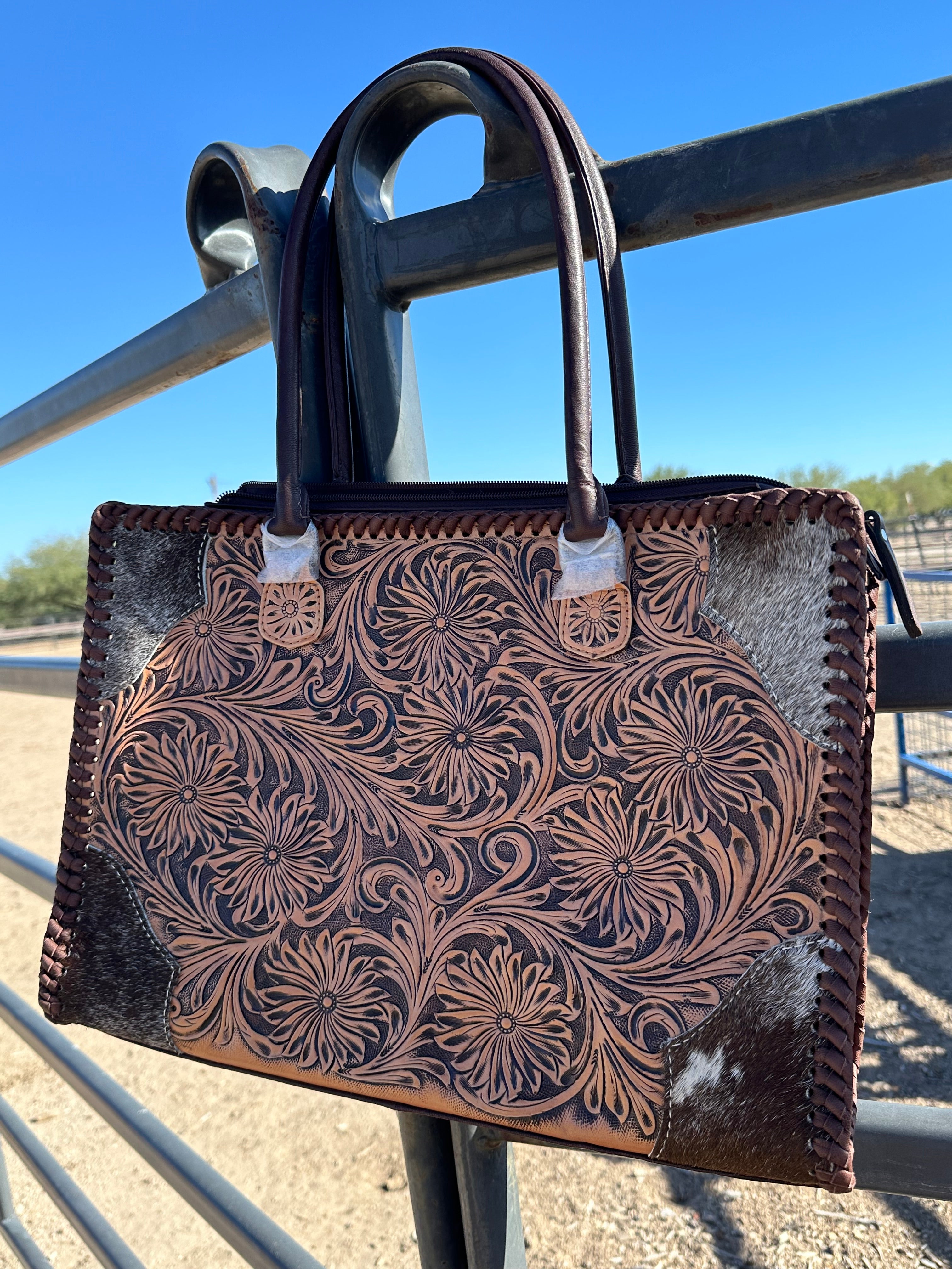 Genuine Tooled Leather & Cowhide Purse