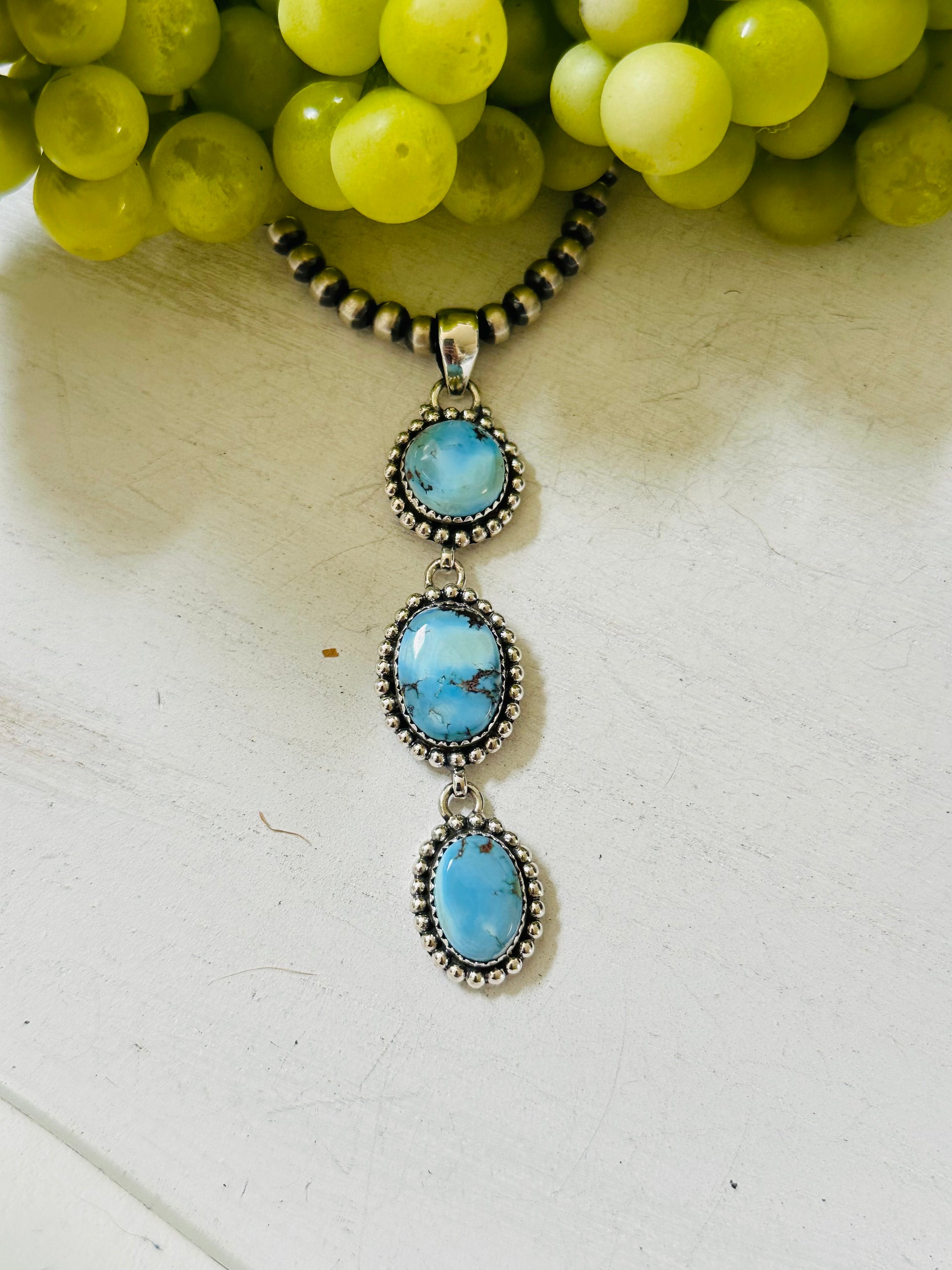 Southwest Handmade Golden Hills Turquoise & Sterling Silver Cluster Pendant