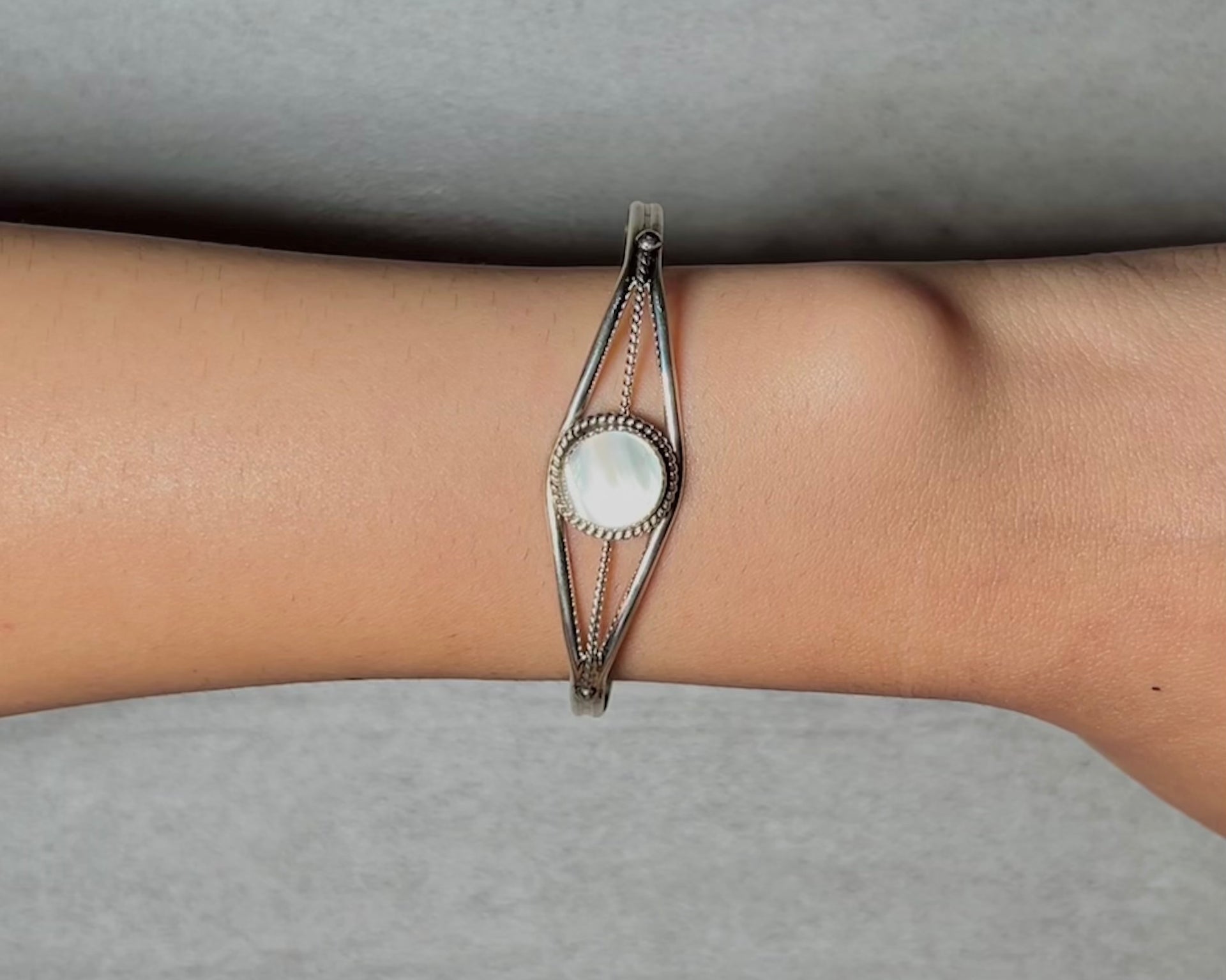 Navajo Made Mother of Peral & Sterling Silver Cuff Bracelet