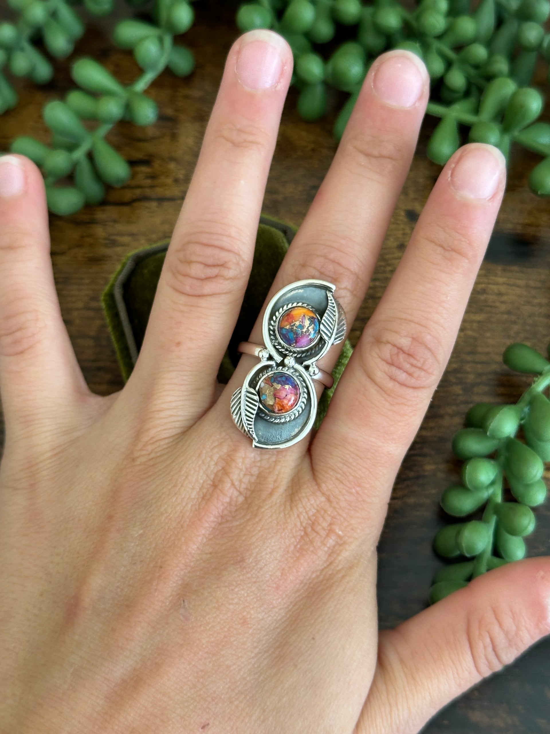 Southwest Handmade Mohave Turquoise & Sterling Silver Ring Size 7.75