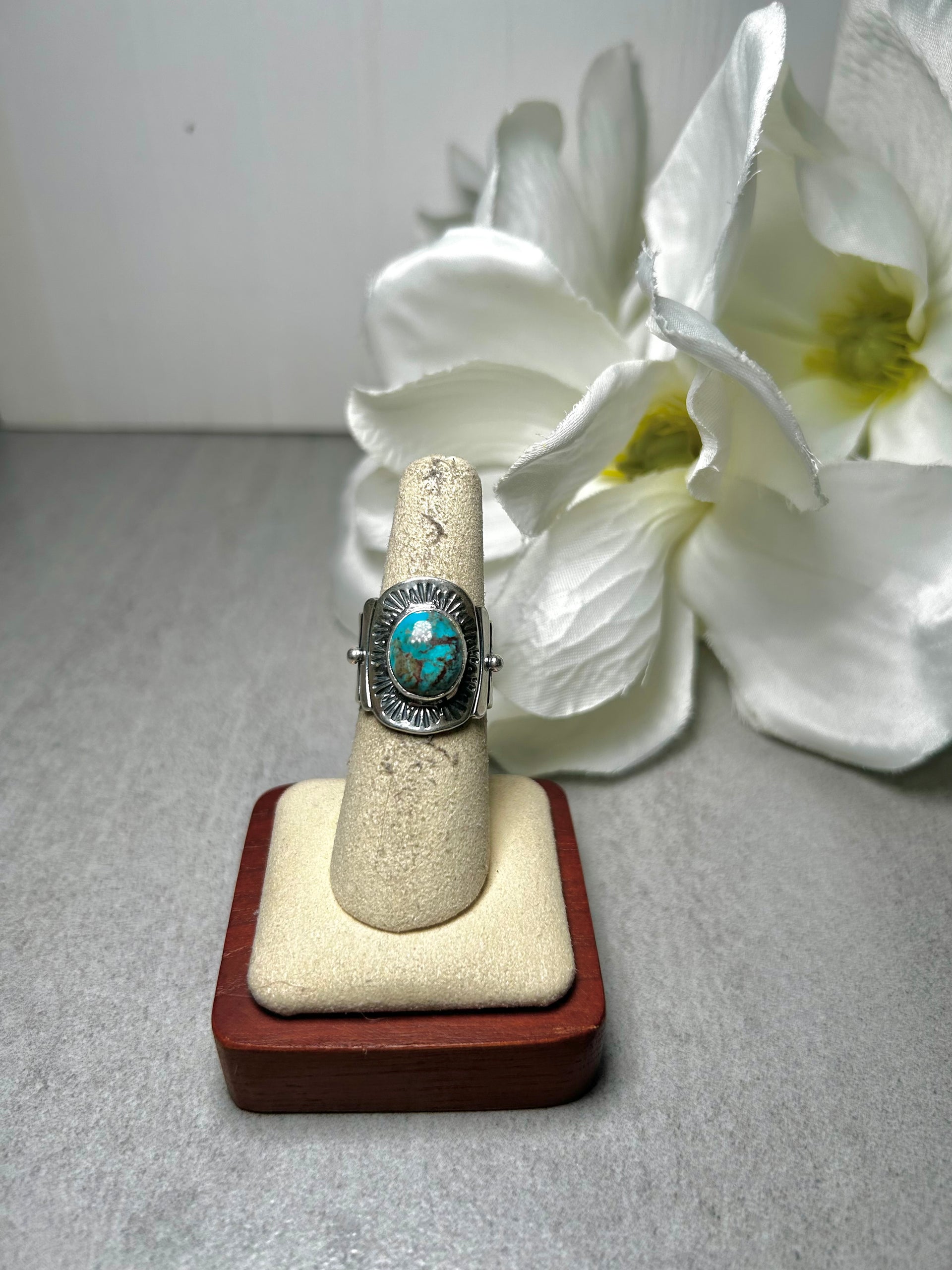 Navajo Made Red Skin Turquoise and Sterling Silver Ring Size 6.75