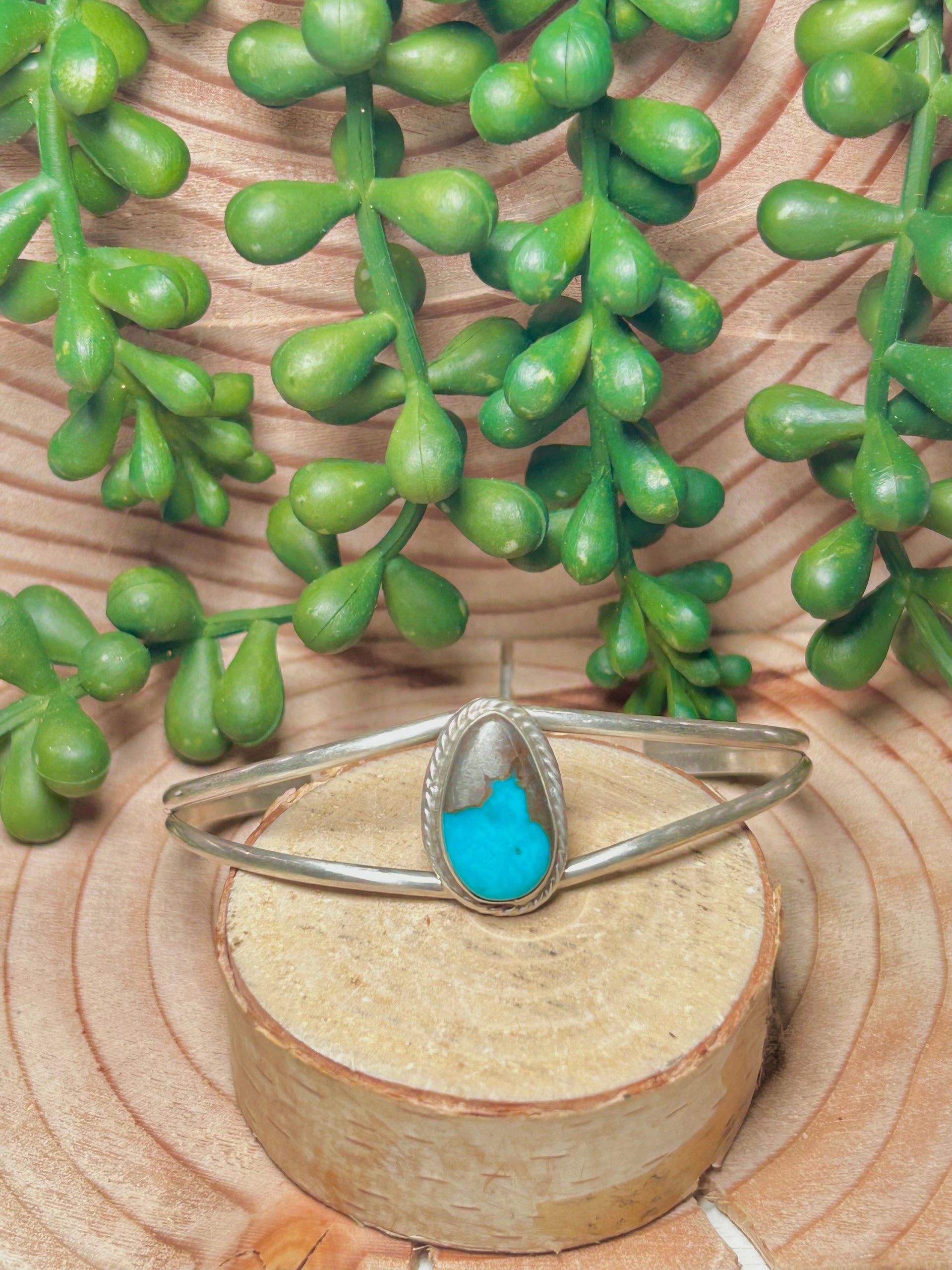 Navajo Made Kingman Turquoise & Sterling Silver Cuff Bracelet