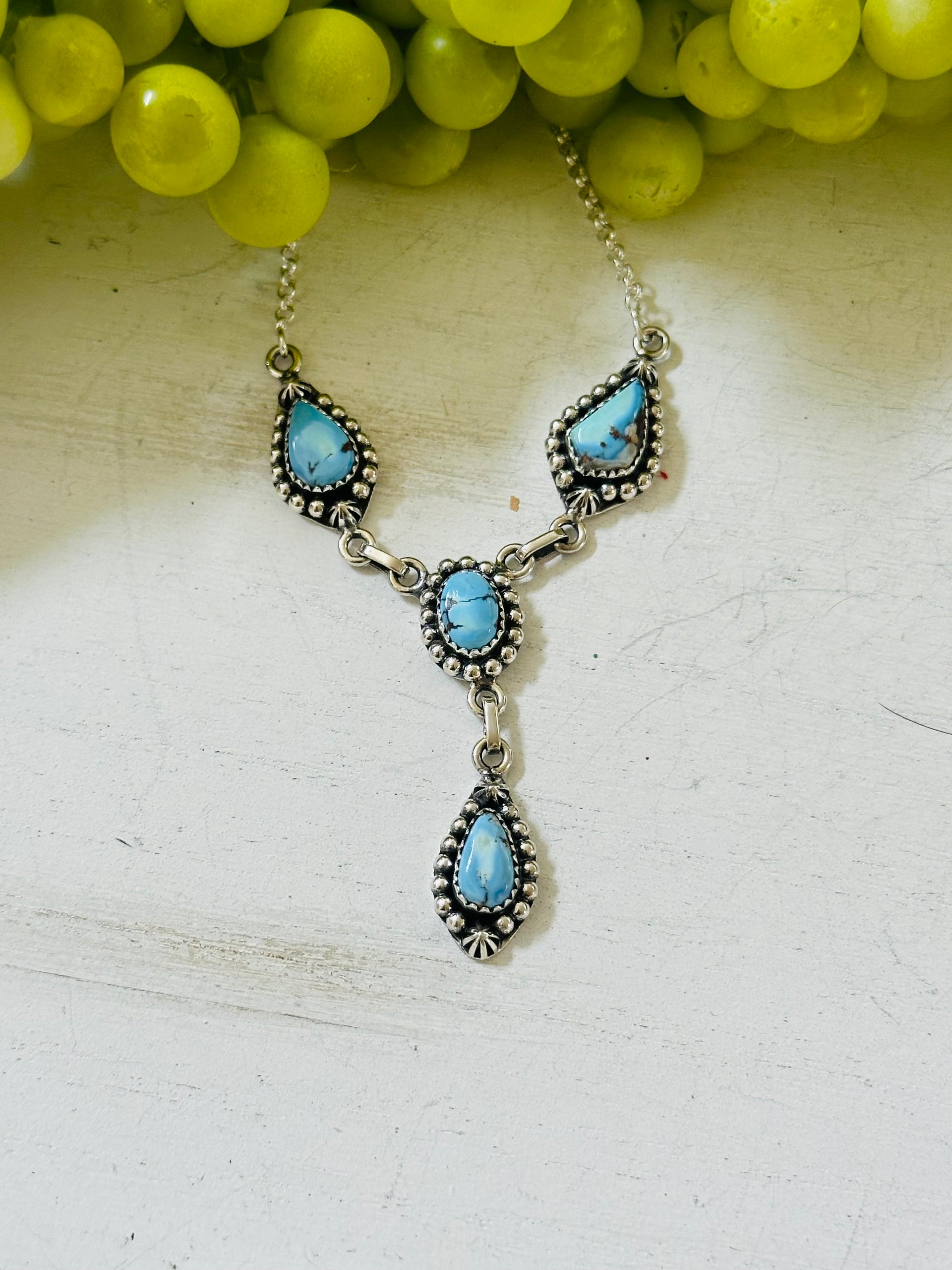 Southwest Handmade Golden Hills Turquoise & Sterling Silver Lariat Necklace