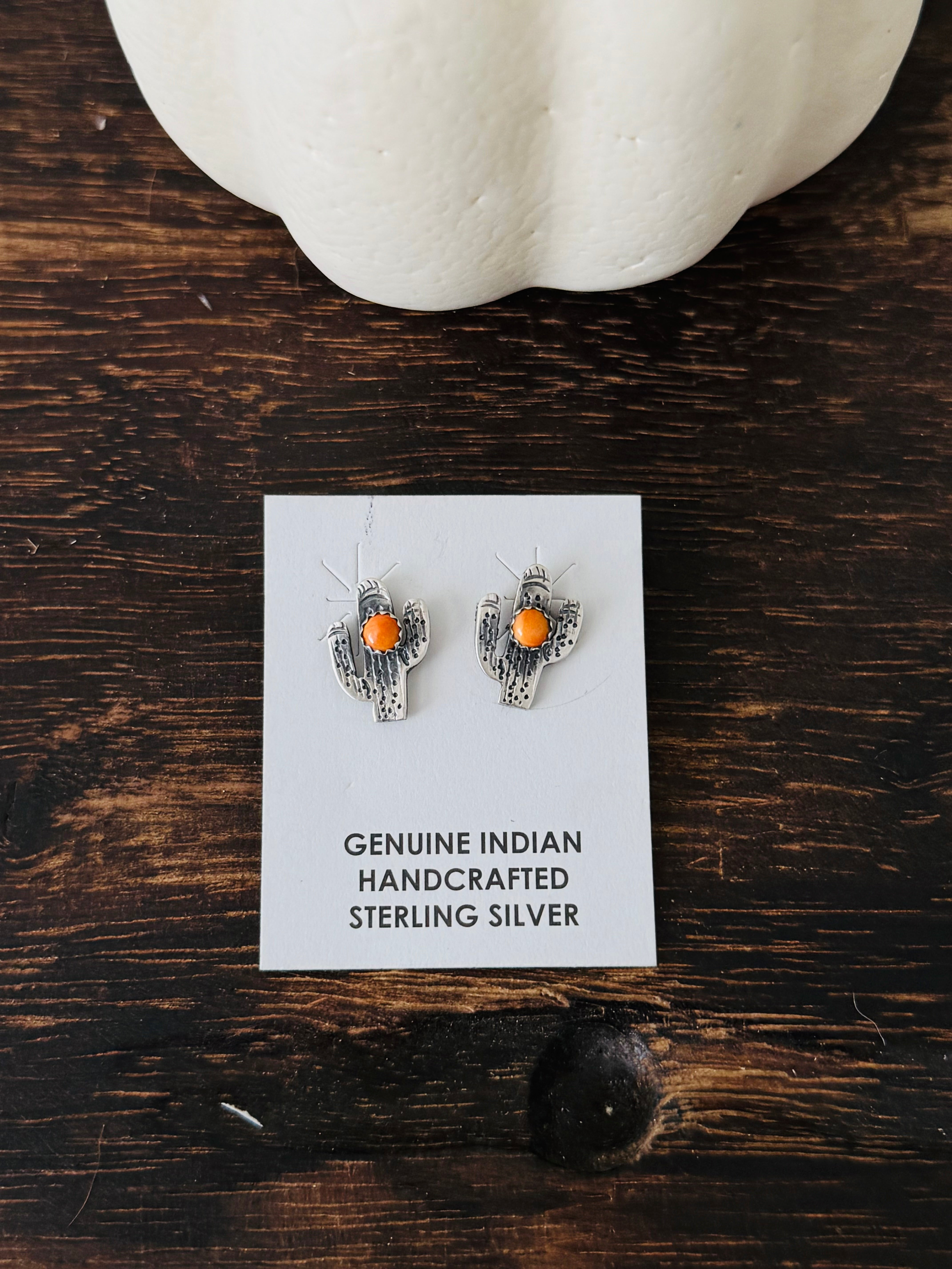 Navajo Made Spiny Oyster & Sterling Silver Cactus Post Earrings