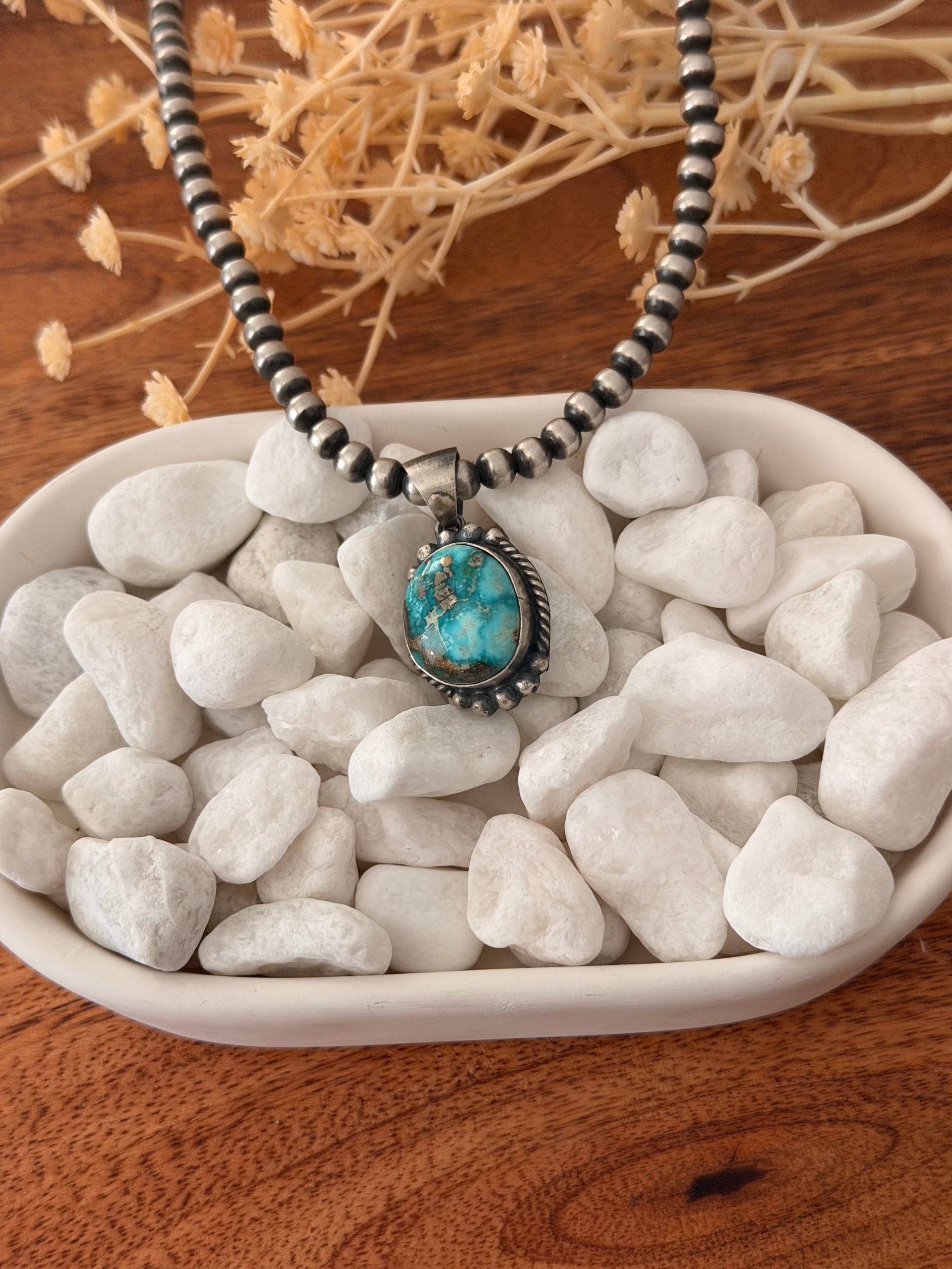 Navajo Made Sonoran Mountain Turquoise & Sterling Silver Pendant
