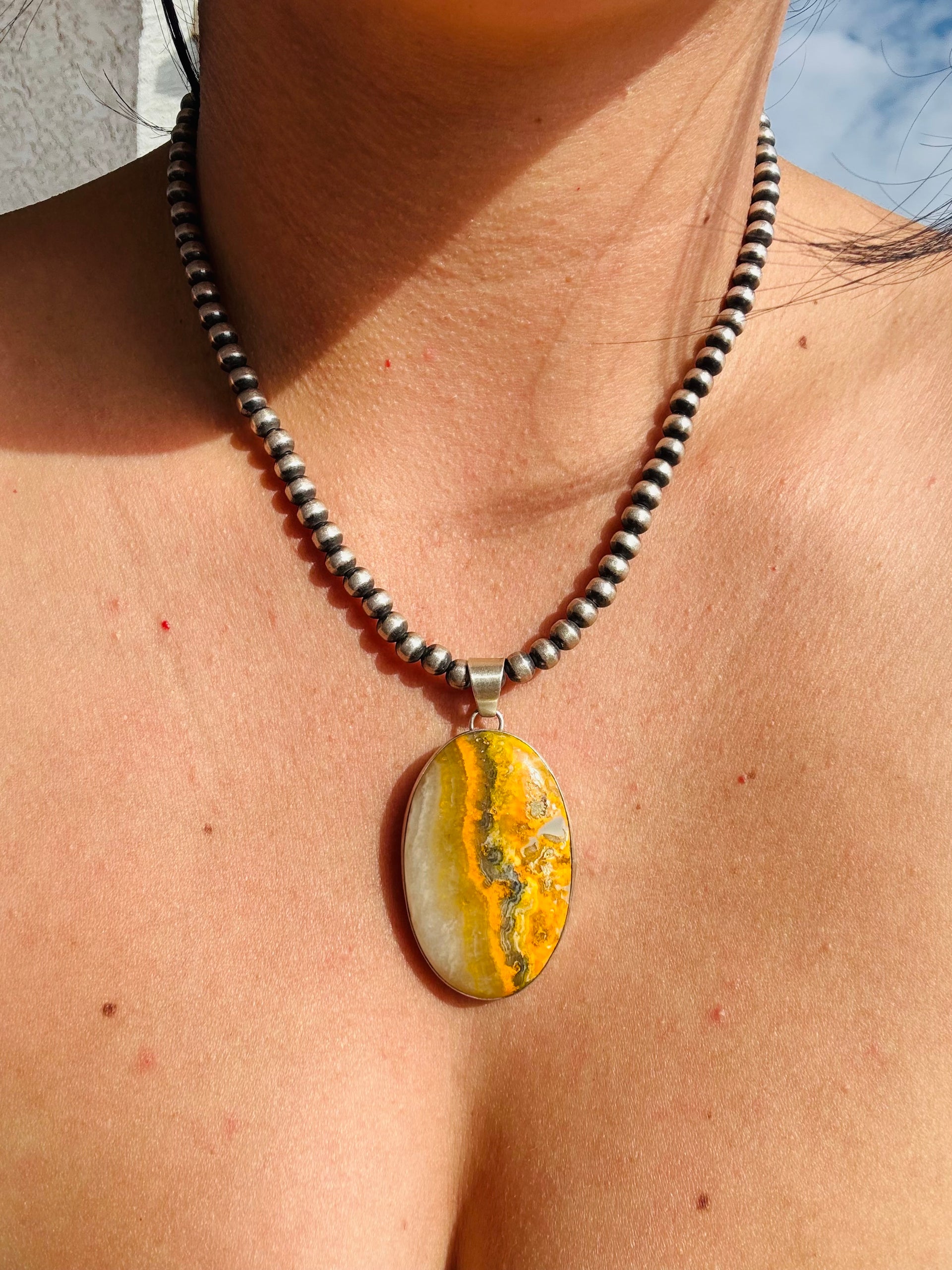 Navajo Made Bb Agate & Sterling Silver Pendant