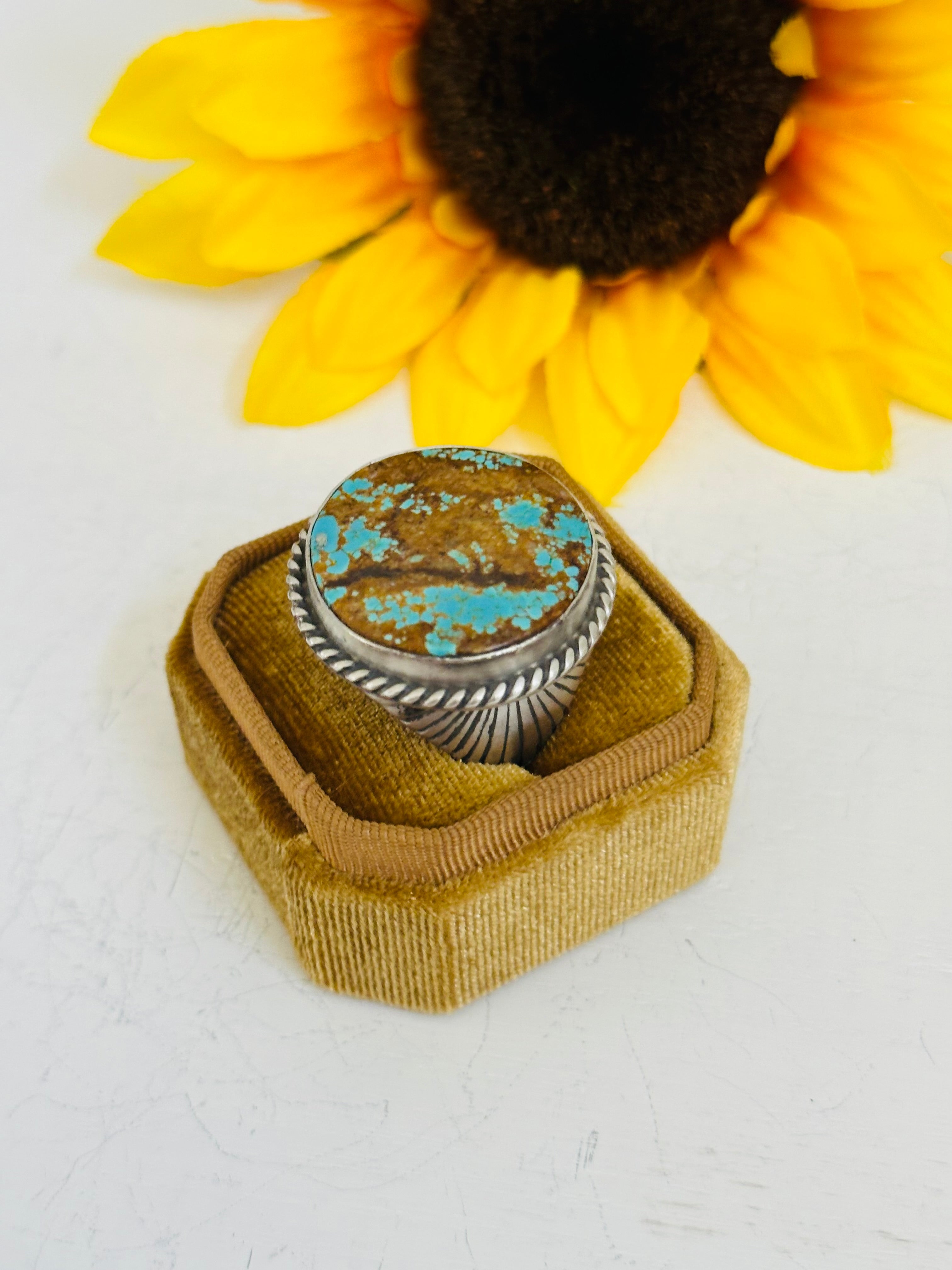 Navajo Number #8 Turquoise & Sterling Silver Ring Size 10.25