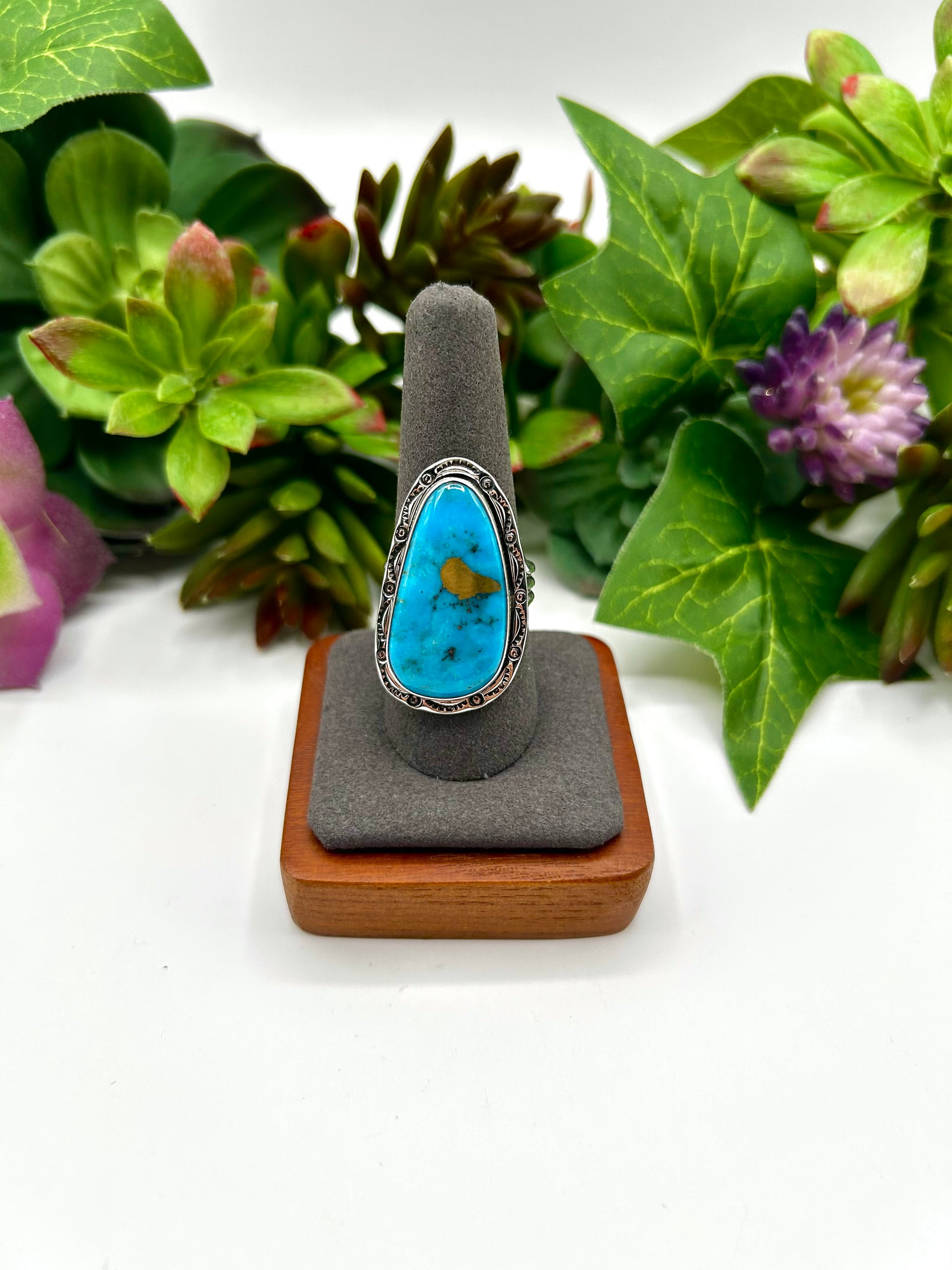 Navajo Made Sonoran Mountain Turquoise & Sterling Silver Ring Size 10