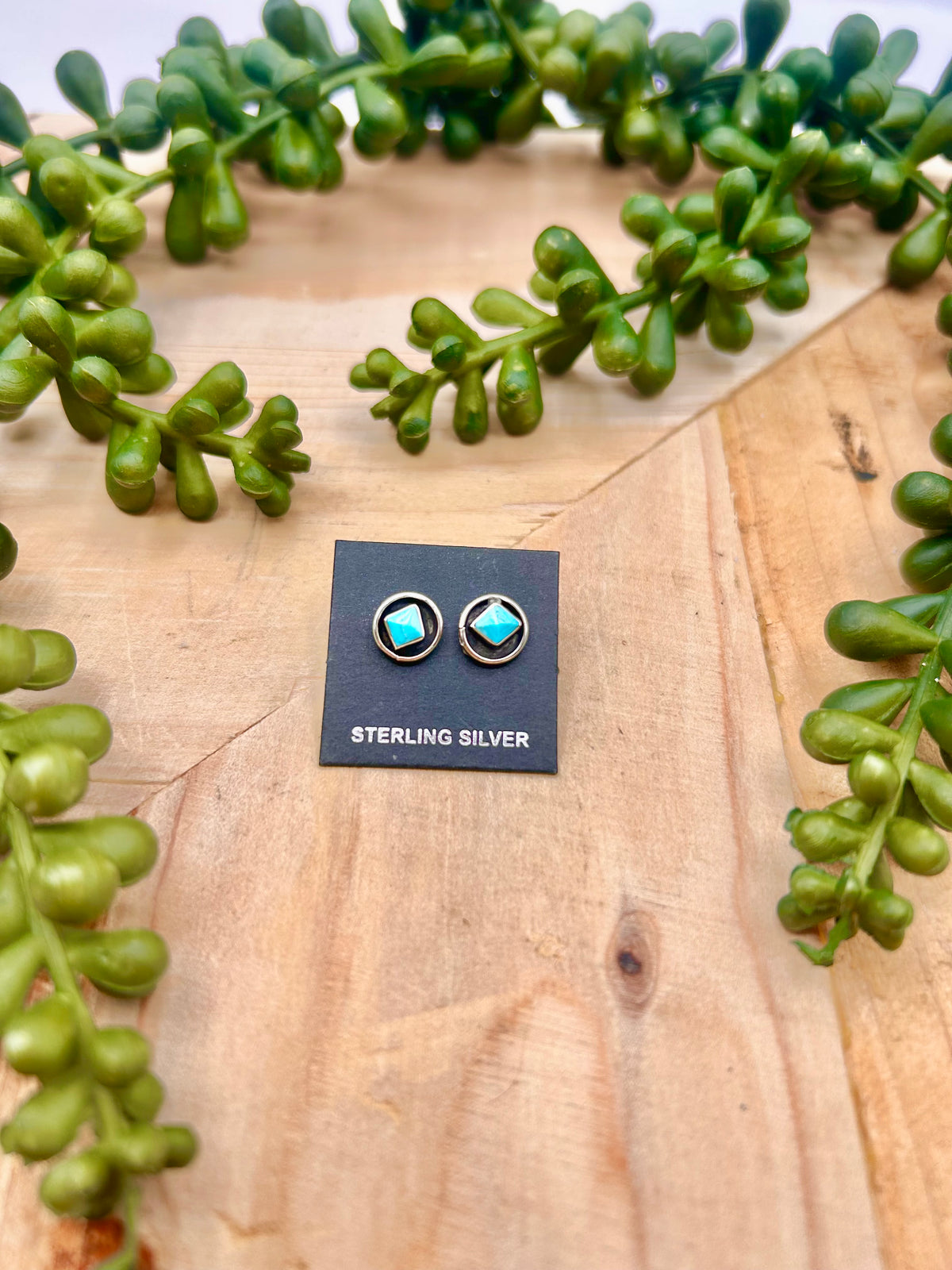 Navajo Made Kingman Turquoise & Sterling Silver Post Earrings