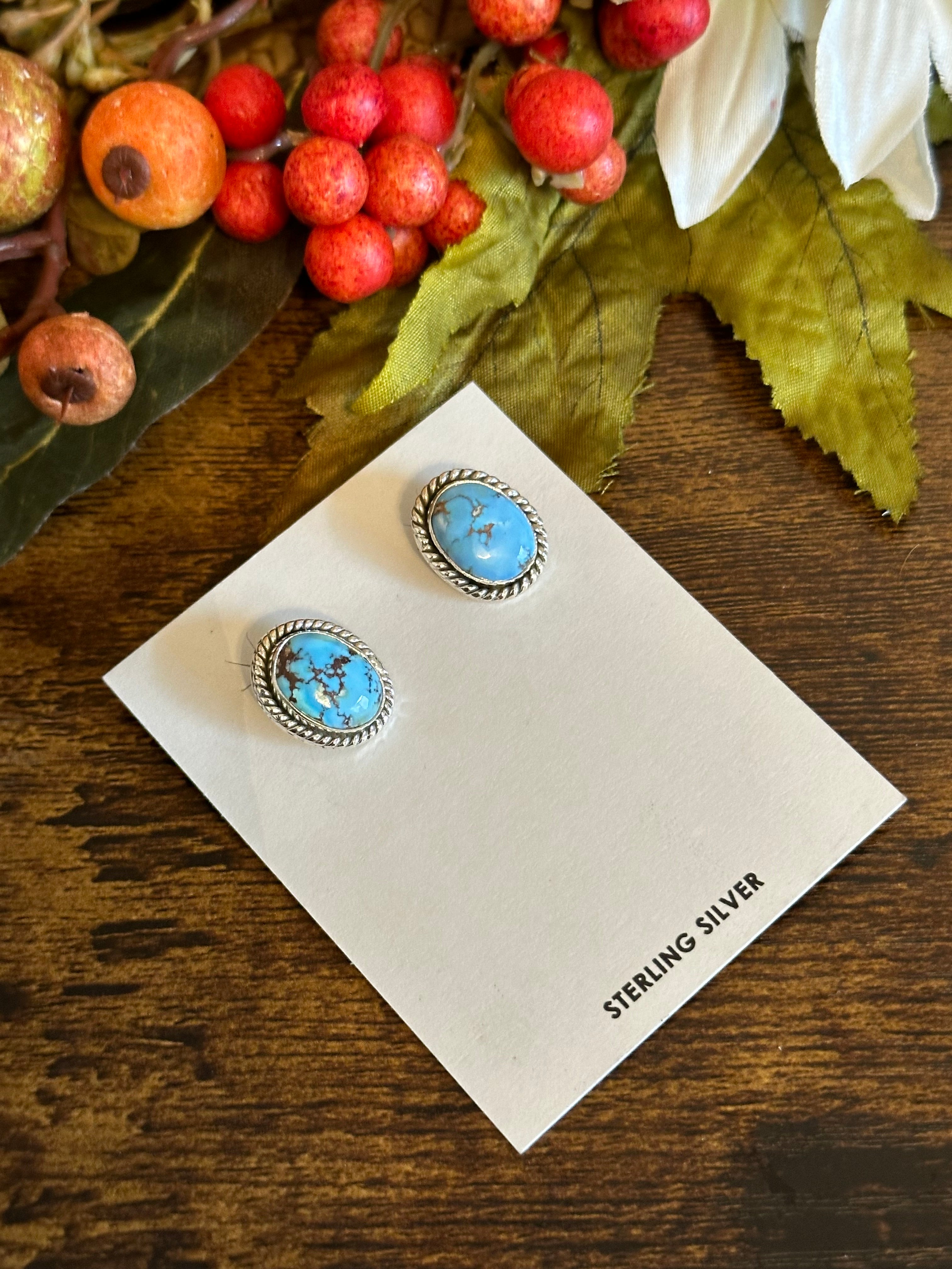 Southwest Handmade Golden Hill Turquoise & Sterling Silver Post Earrings