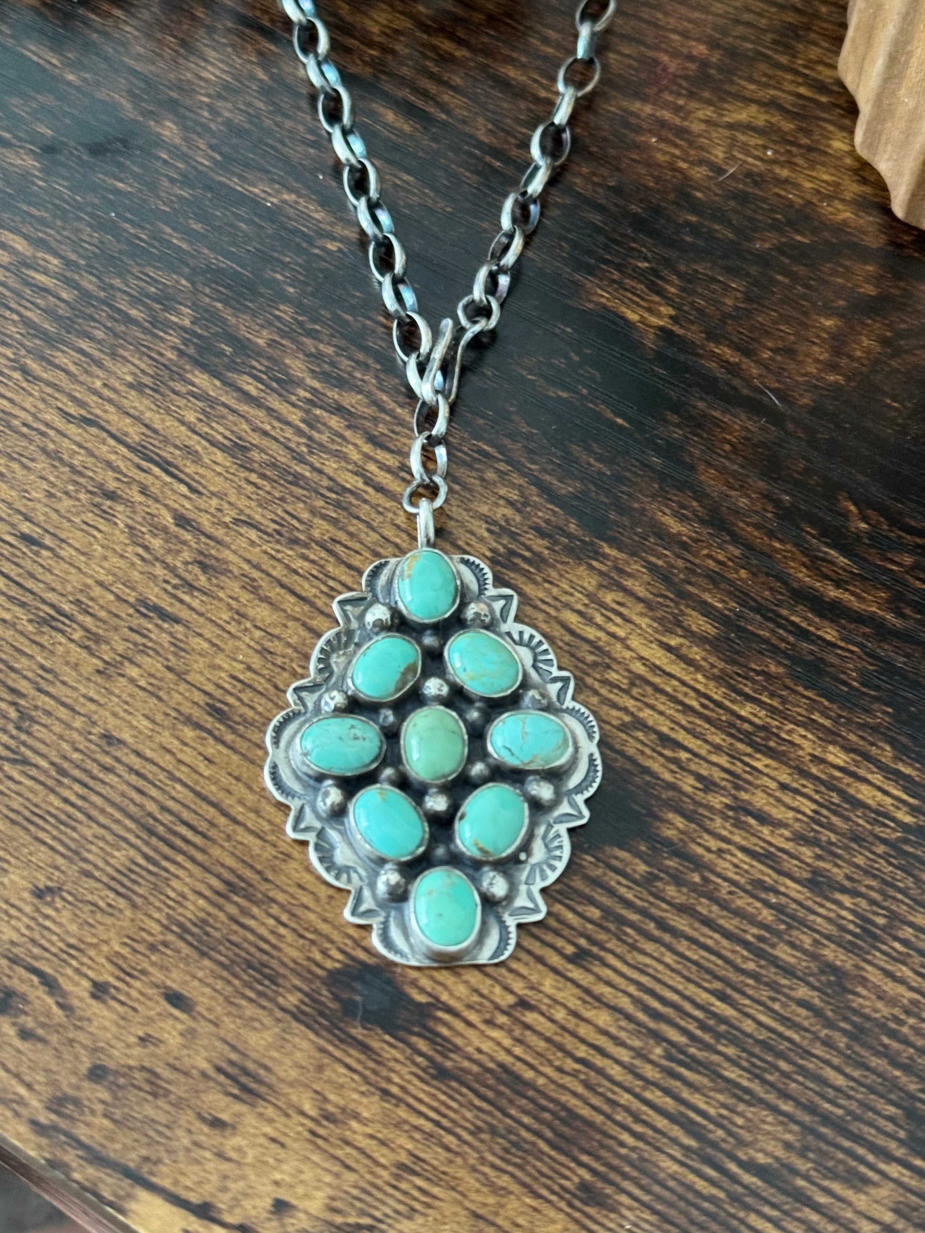 Navajo Made Kingman Turquoise & Sterling Silver Necklace