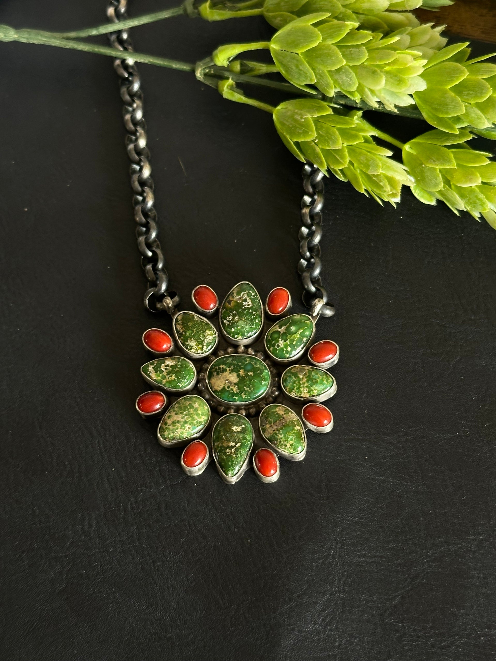 Timothy Yazzie Multi Stone & Sterling Silver Cluster Necklace