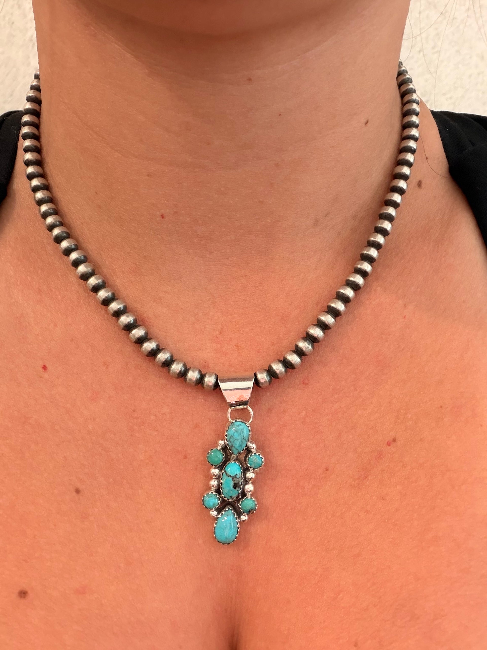Julia Etsitty Kingman Turquoise & Sterling Silver Cluster Pendant