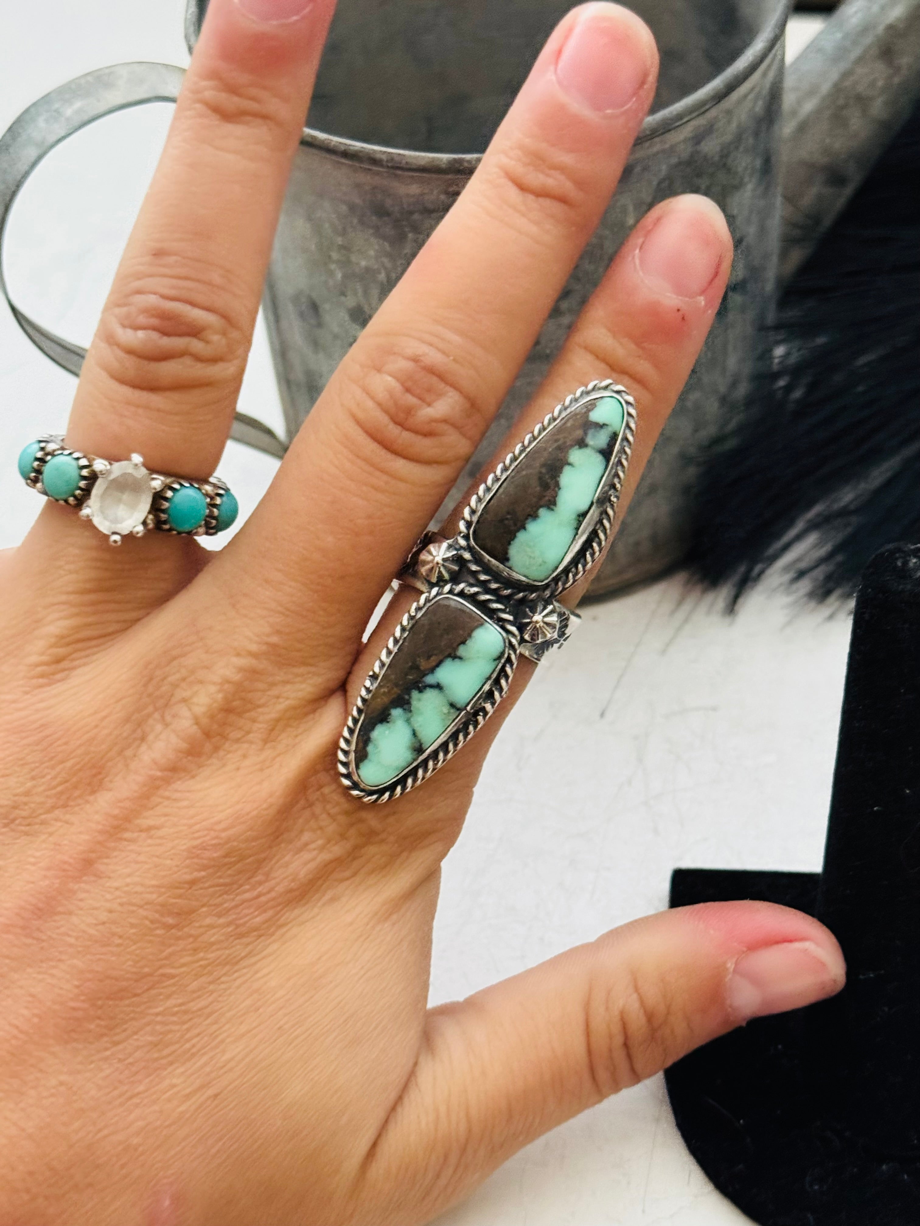 Navajo Made Variscite & Sterling Silver Ring Adjustable