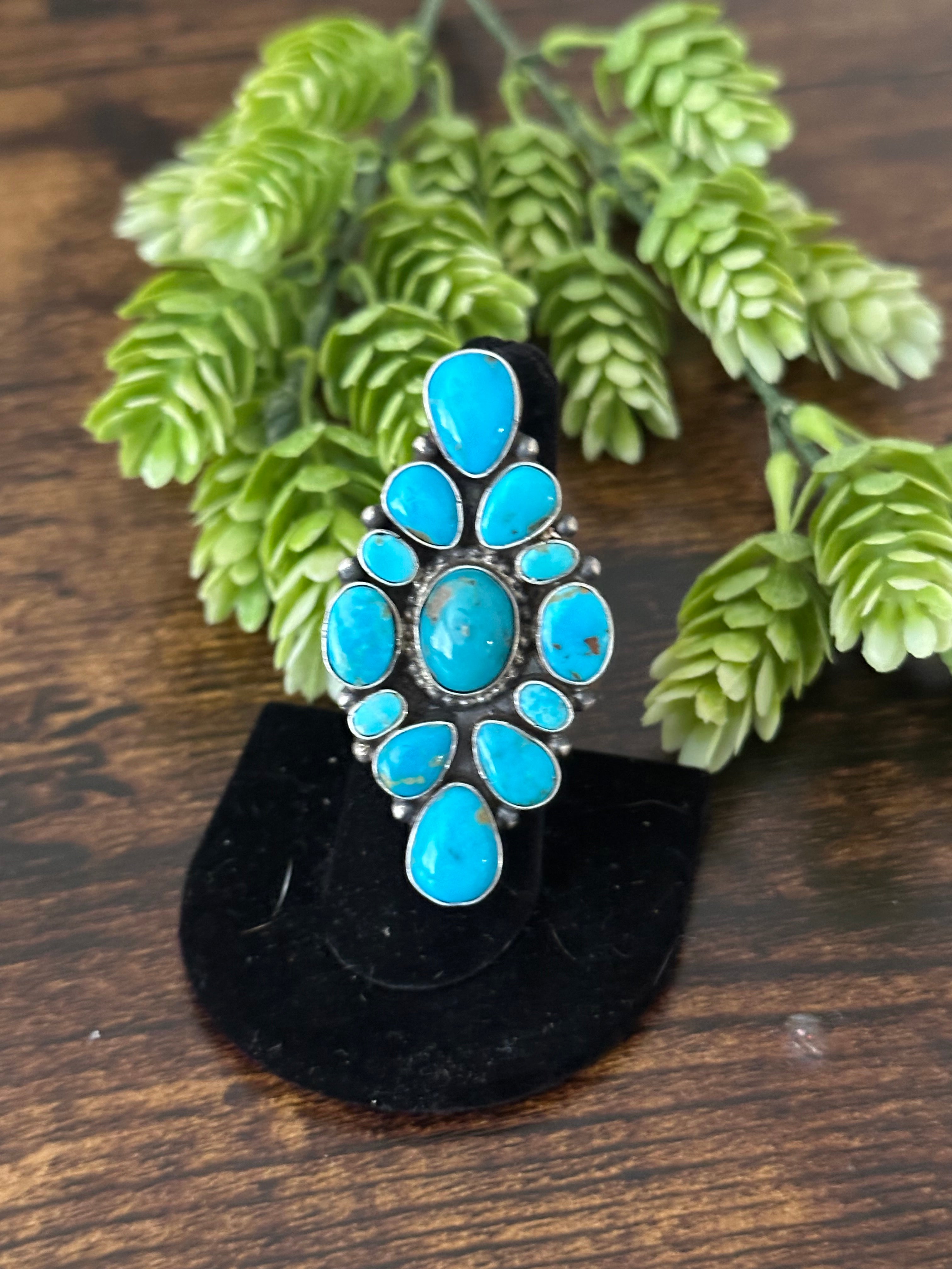 Blaine Yellowhorse Kingman Turquoise & Sterling Silver Ring Size 7