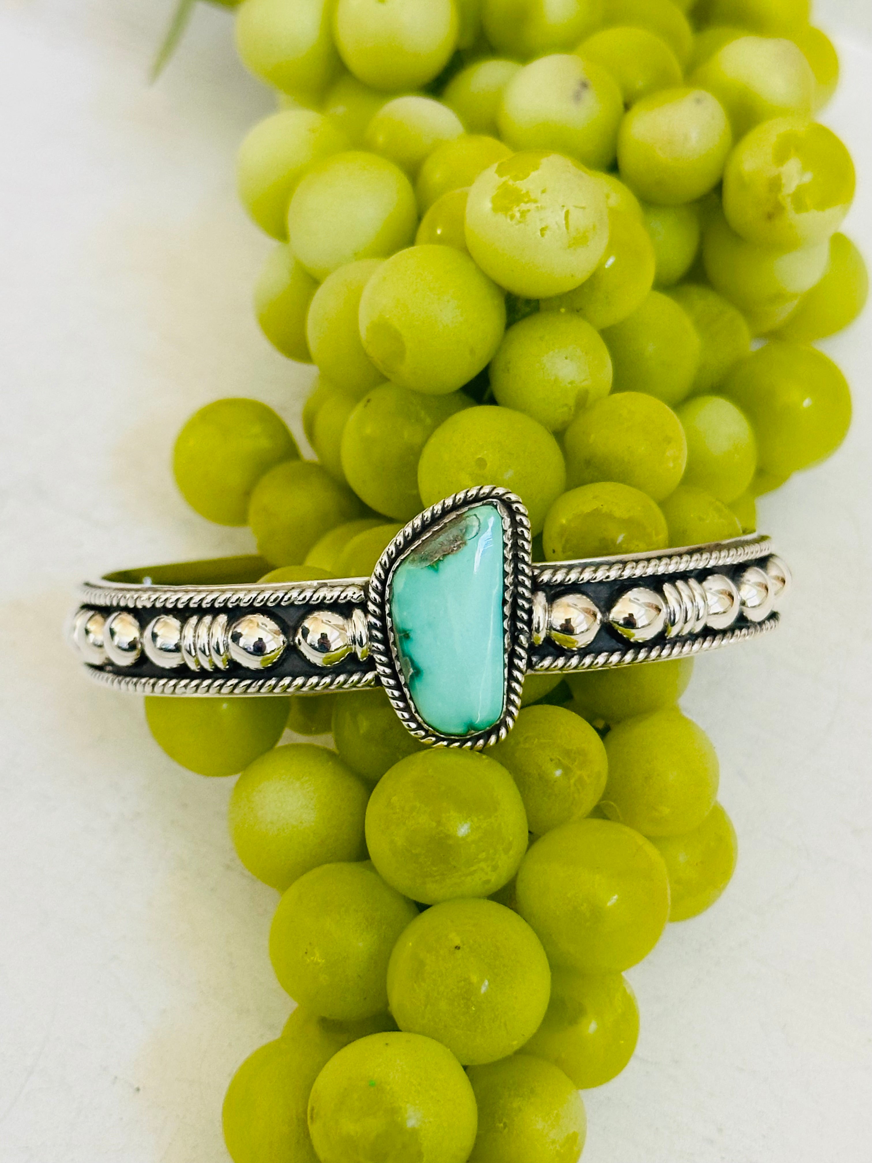 Southwest Made Emerald Valley Turquoise & Sterling Silver Cuff Bracelet