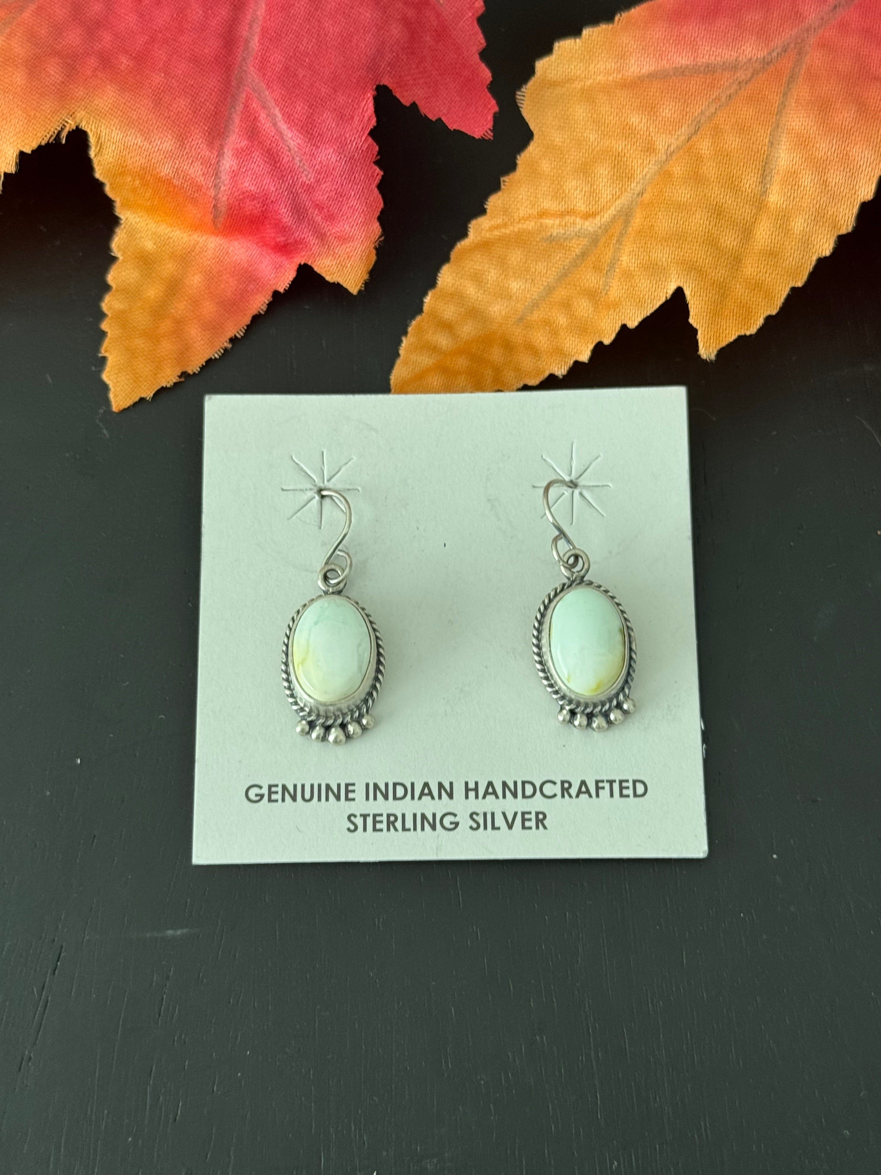 Navajo Made Palomino Variscite & Sterling Silver Dangle Earrings