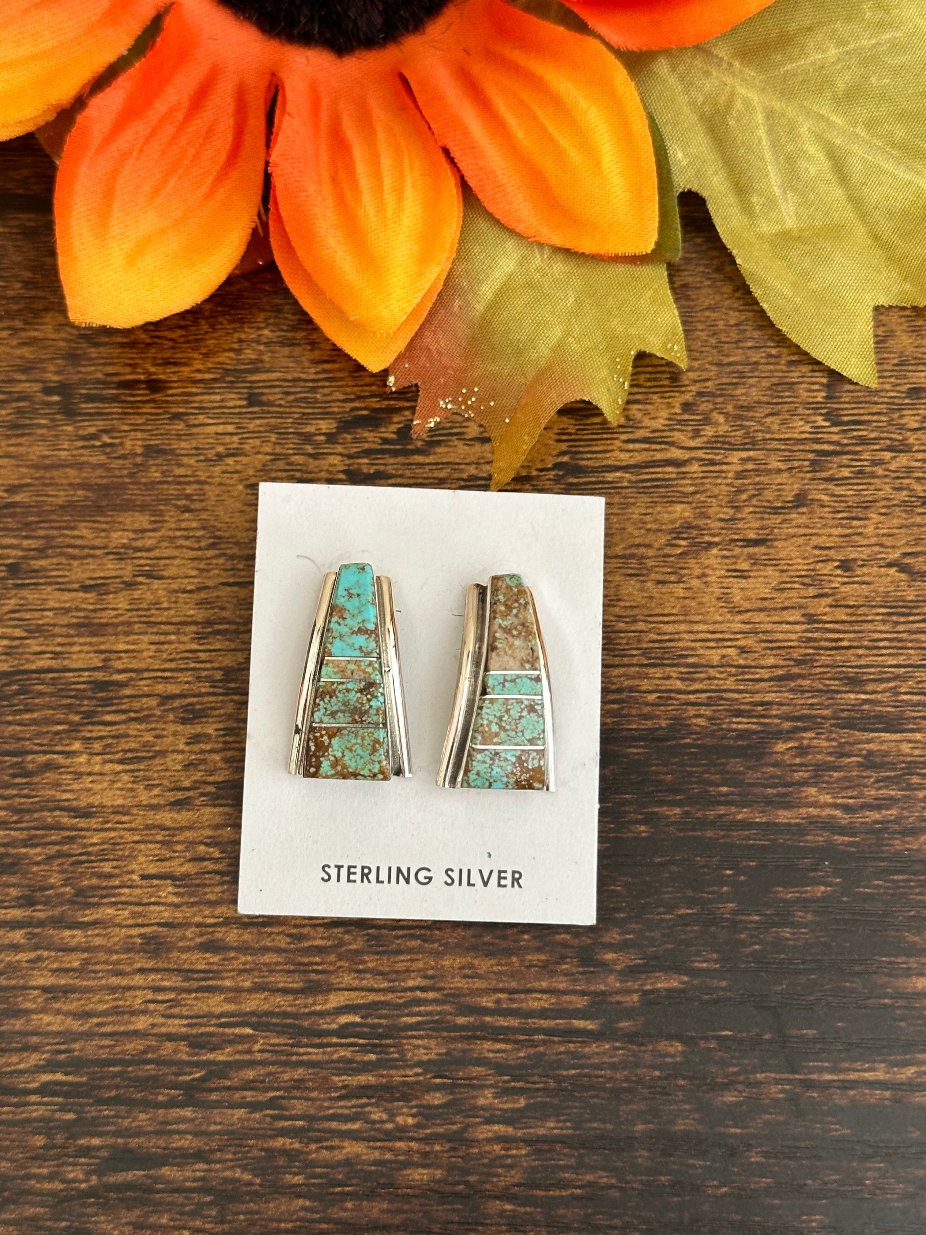 Steve Francisco #8 Turquoise & Sterling Silver Post Dangle Earrings