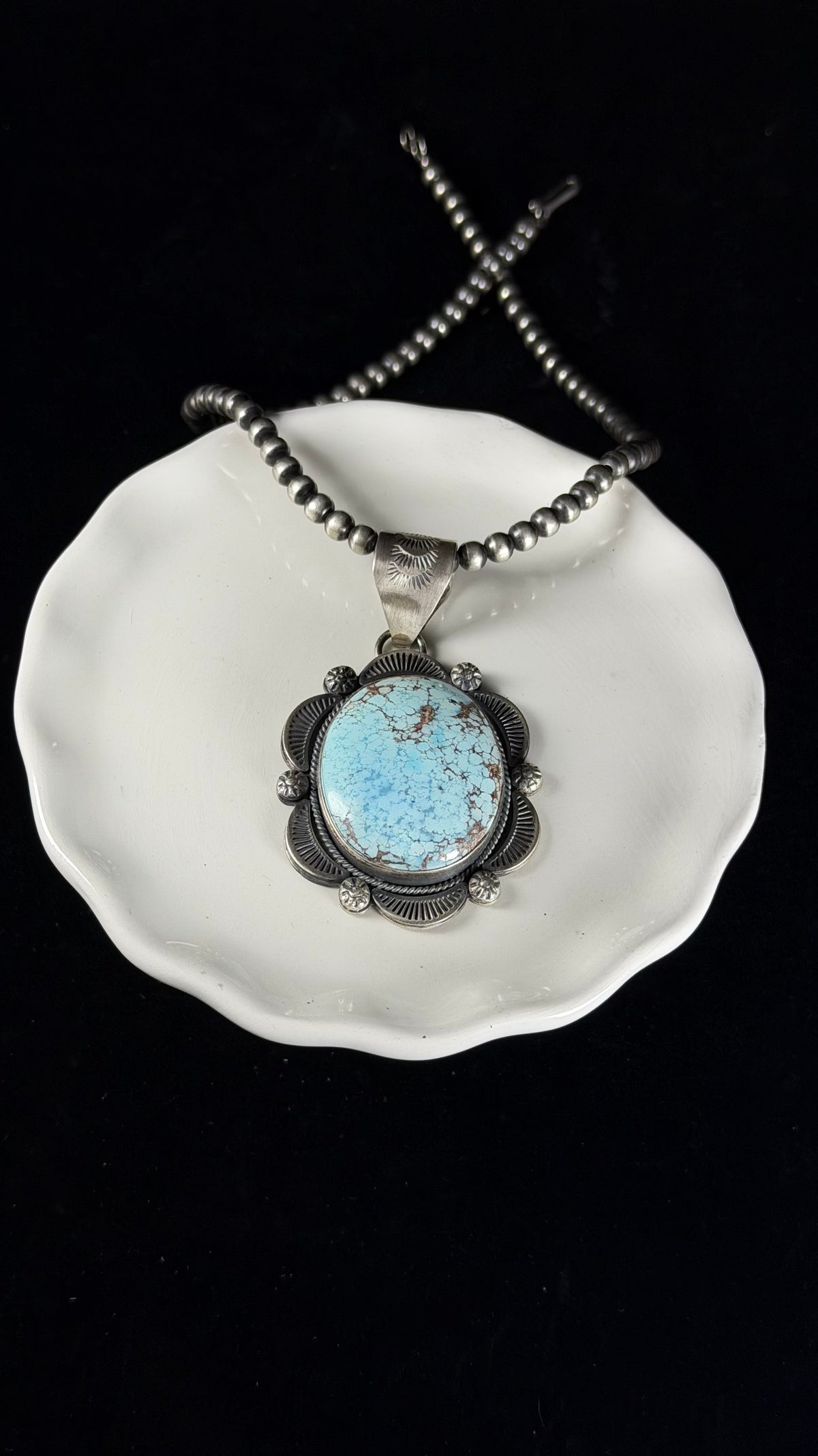 Navajo Made Golden Hill Turquoise & Sterling Silver Pendant