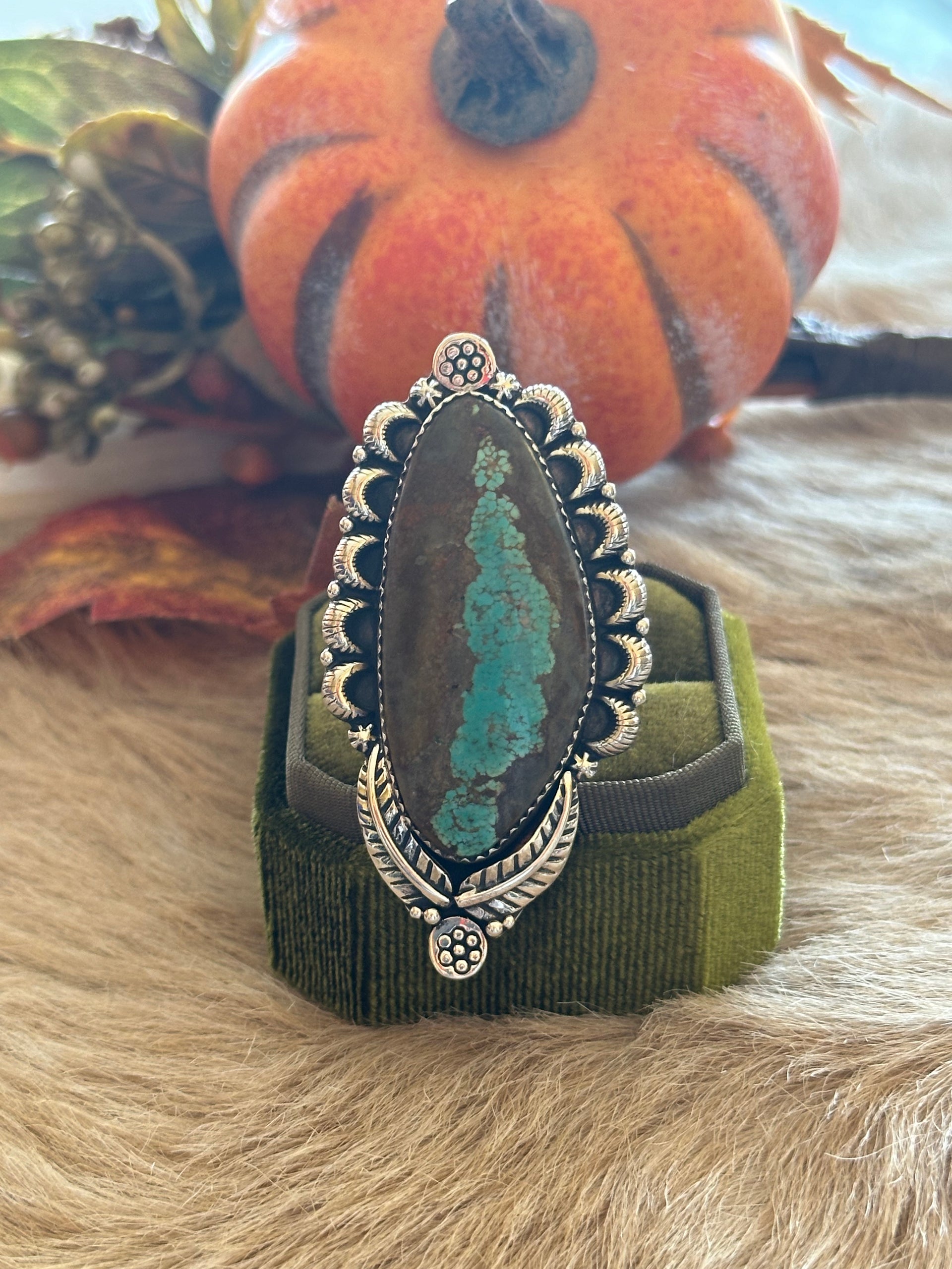 Southwest Handmade #8 Turquoise & Sterling Silver Adjustable Ring