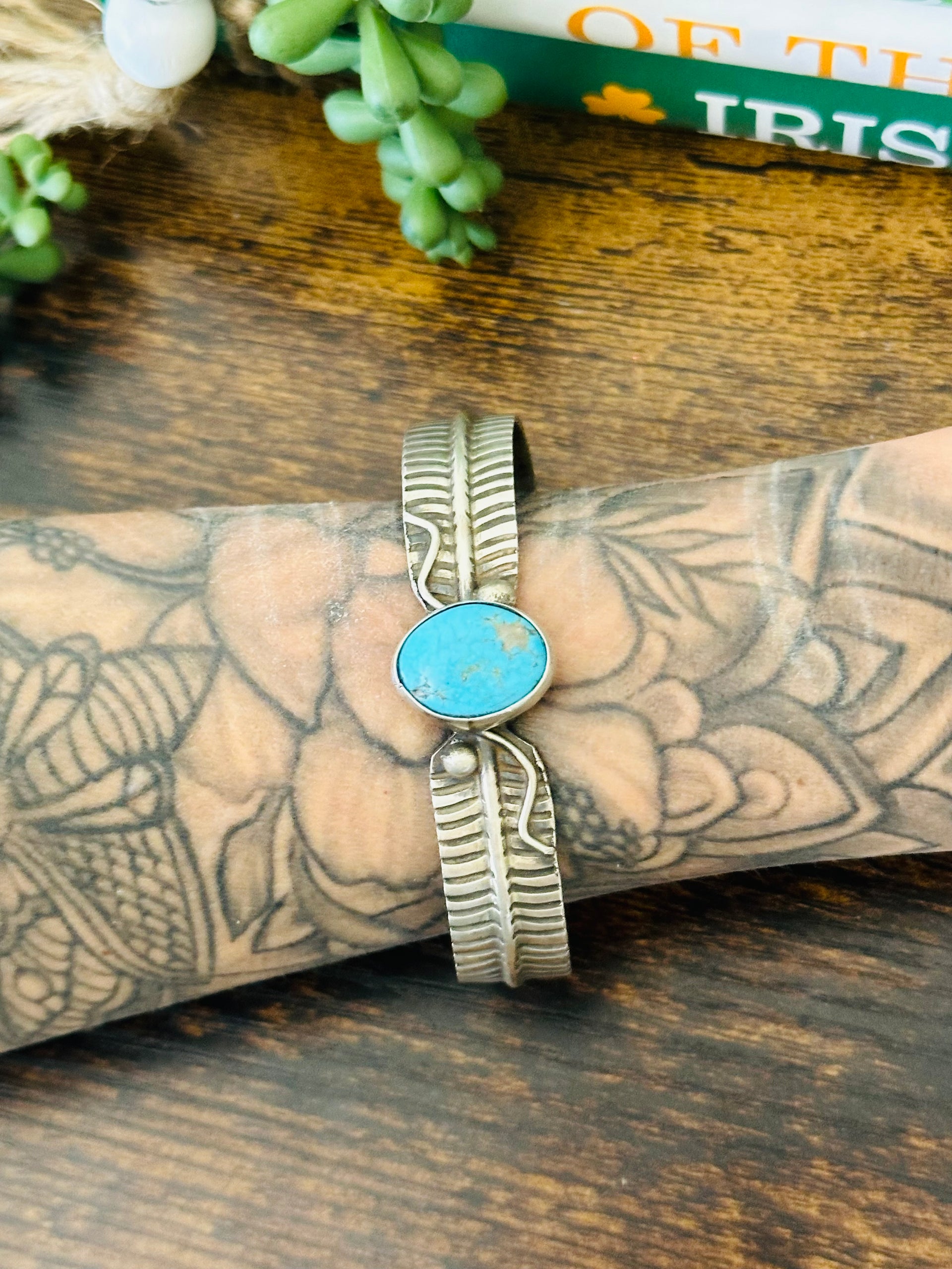 Navajo Made Kingman Turquoise & Sterling Silver Cuff Bracelet