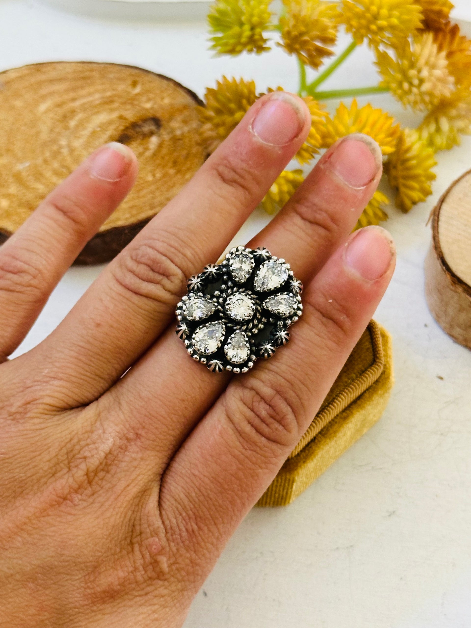 TTD “Sky Cascade” Cubic Zirconia & Sterling Silver Adjustable Cluster Ring