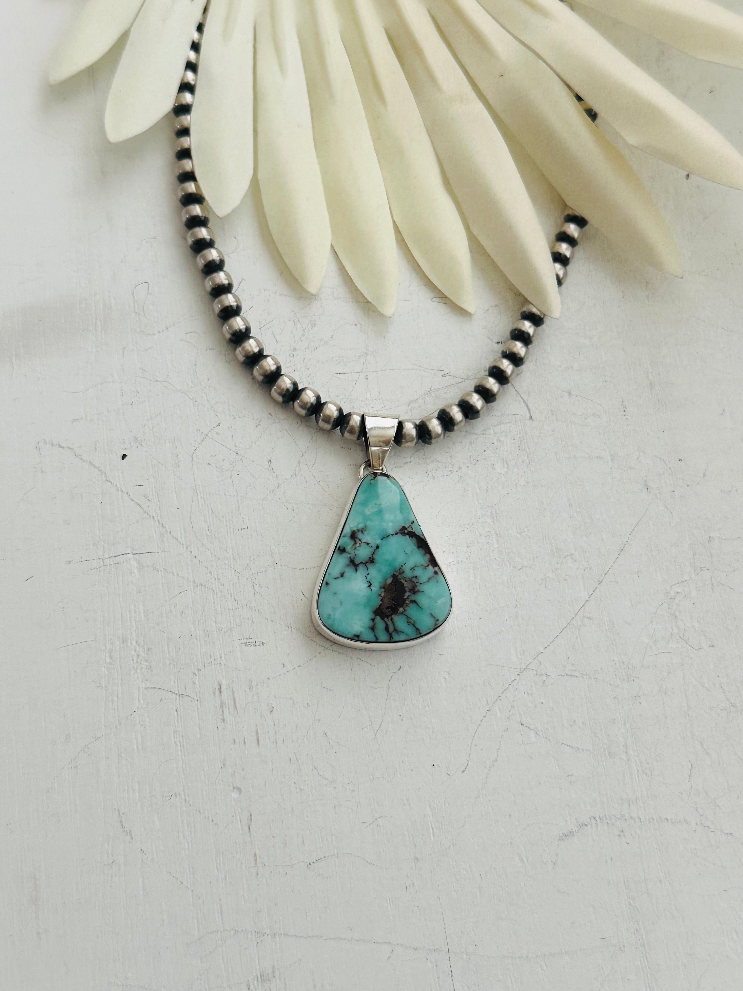 Navajo Made Dry Creek Turquoise & Sterling Silver Pendant