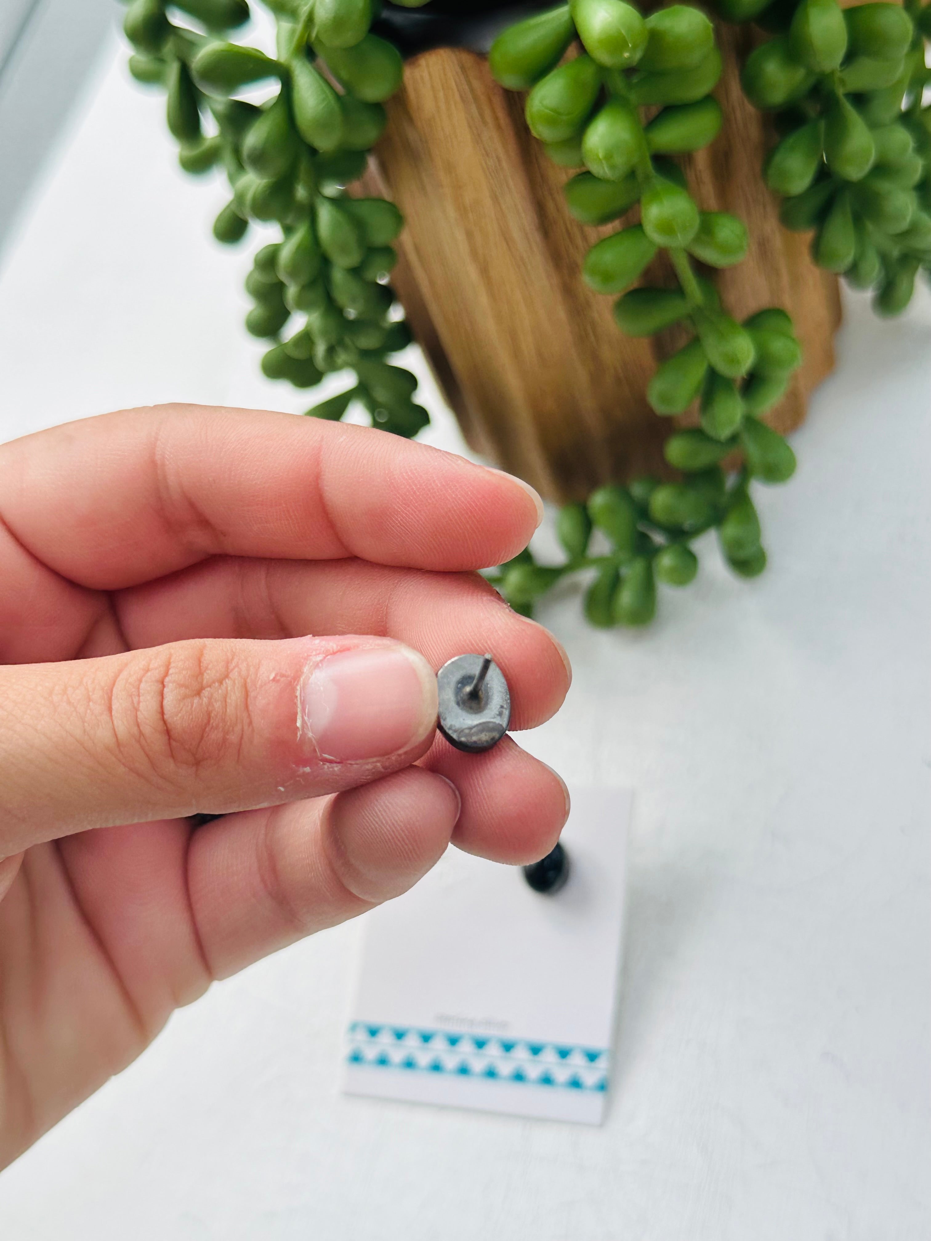 Navajo Made Onyx & Sterling Silver Post Earrings