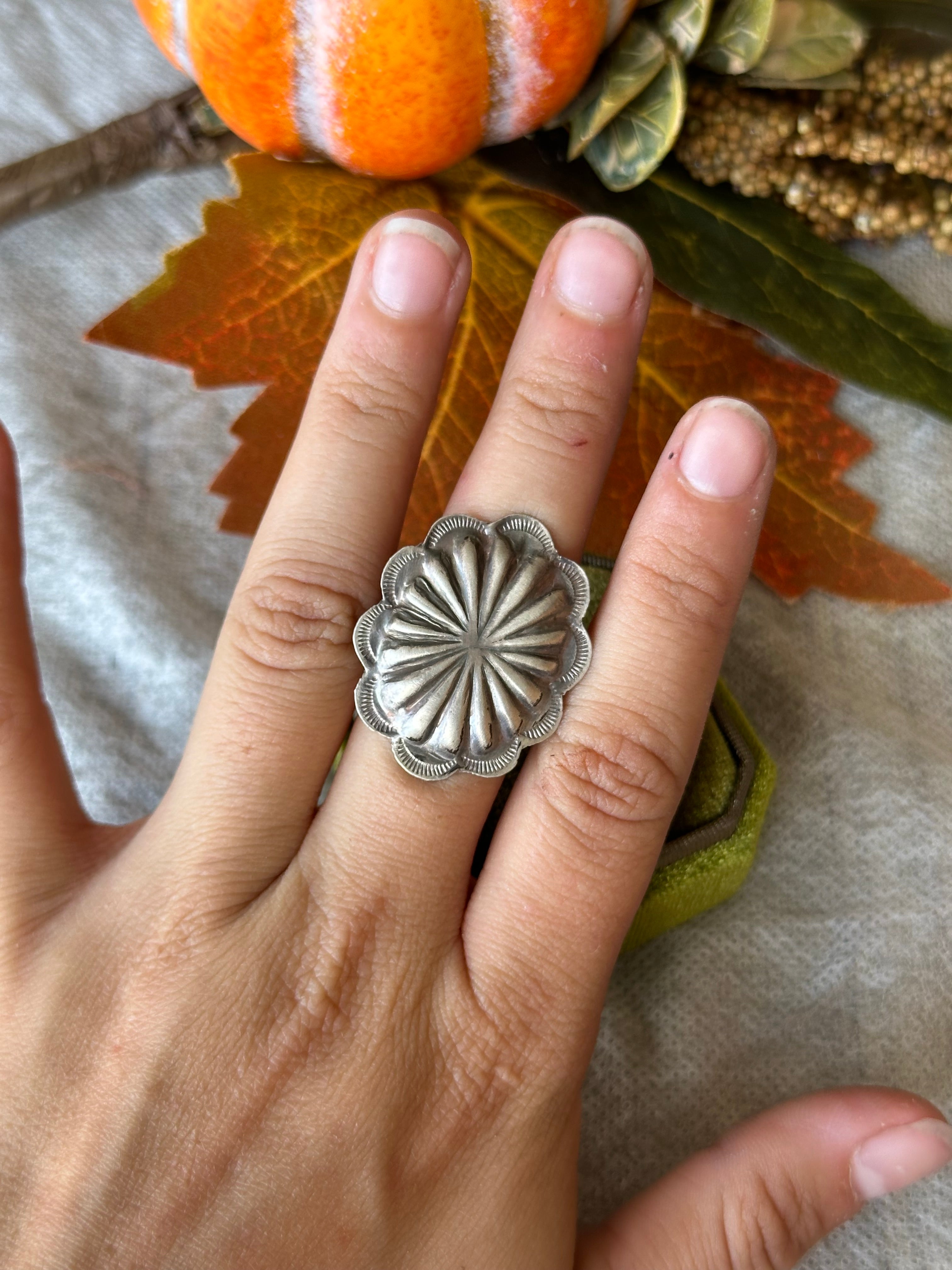 Navajo Made Sterling Silver Concho Ring Size 6.75