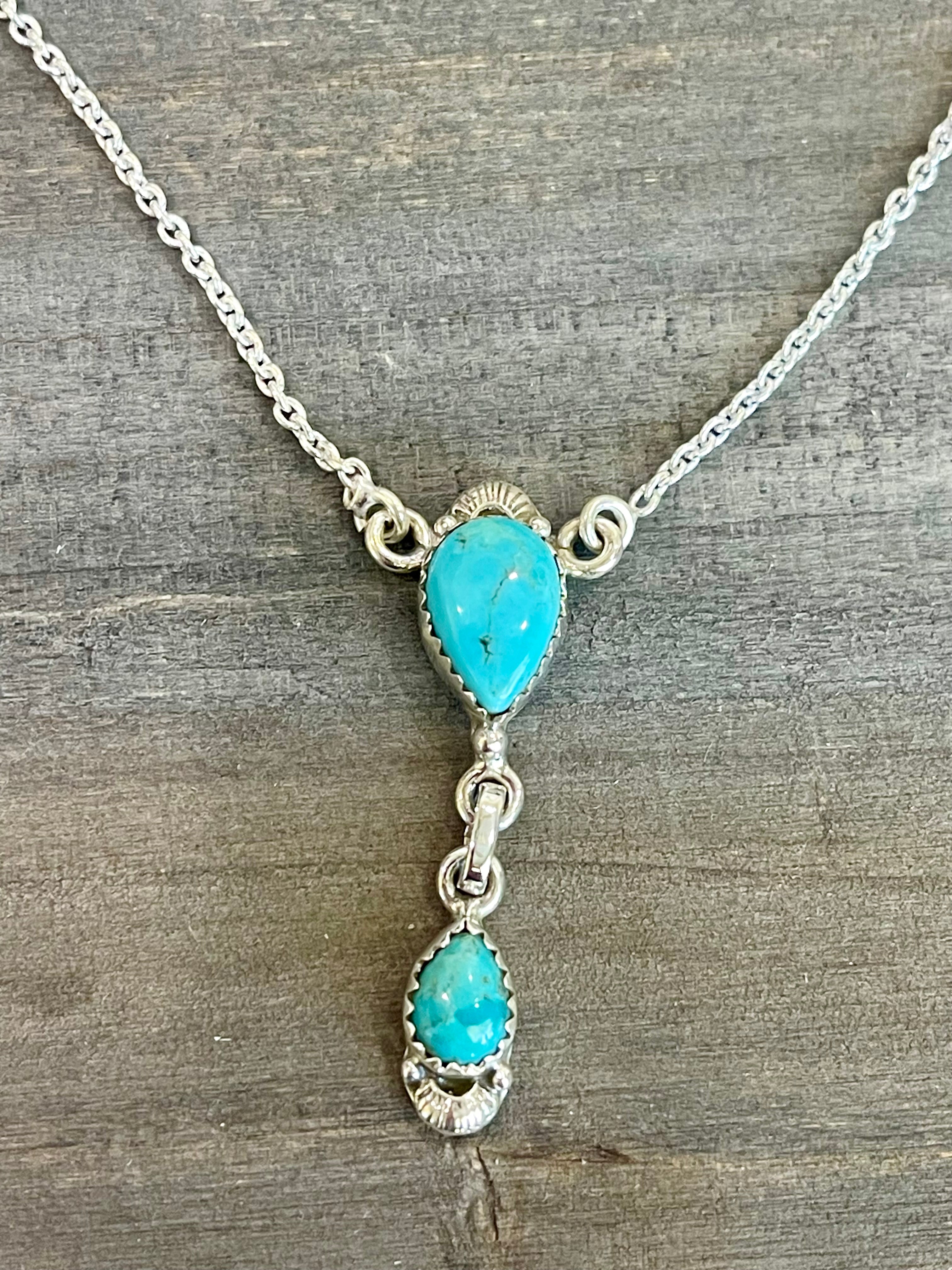 Southwest Handmade Kingman Turquoise & Sterling Silver Chain Necklace